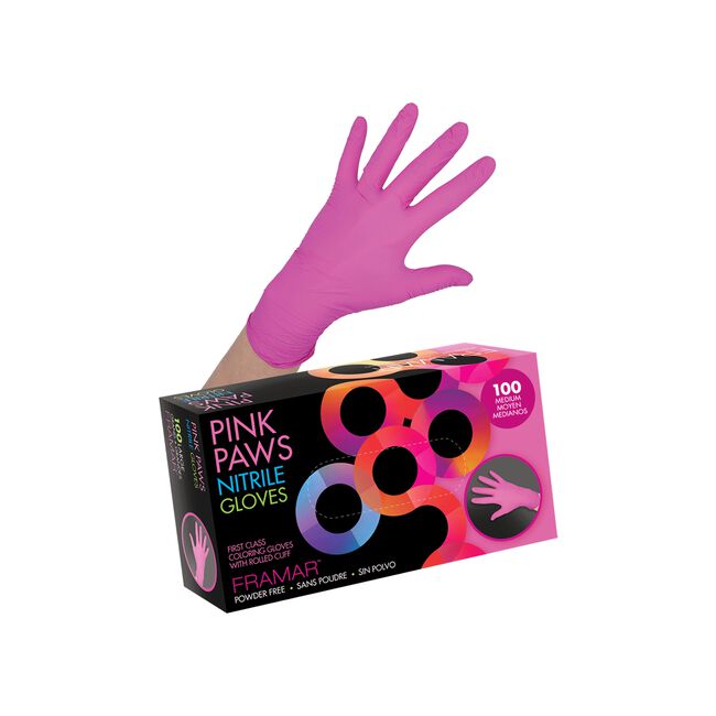 White Smoke Framar Pink Paws Nitrile Gloves Medium 100 Count
