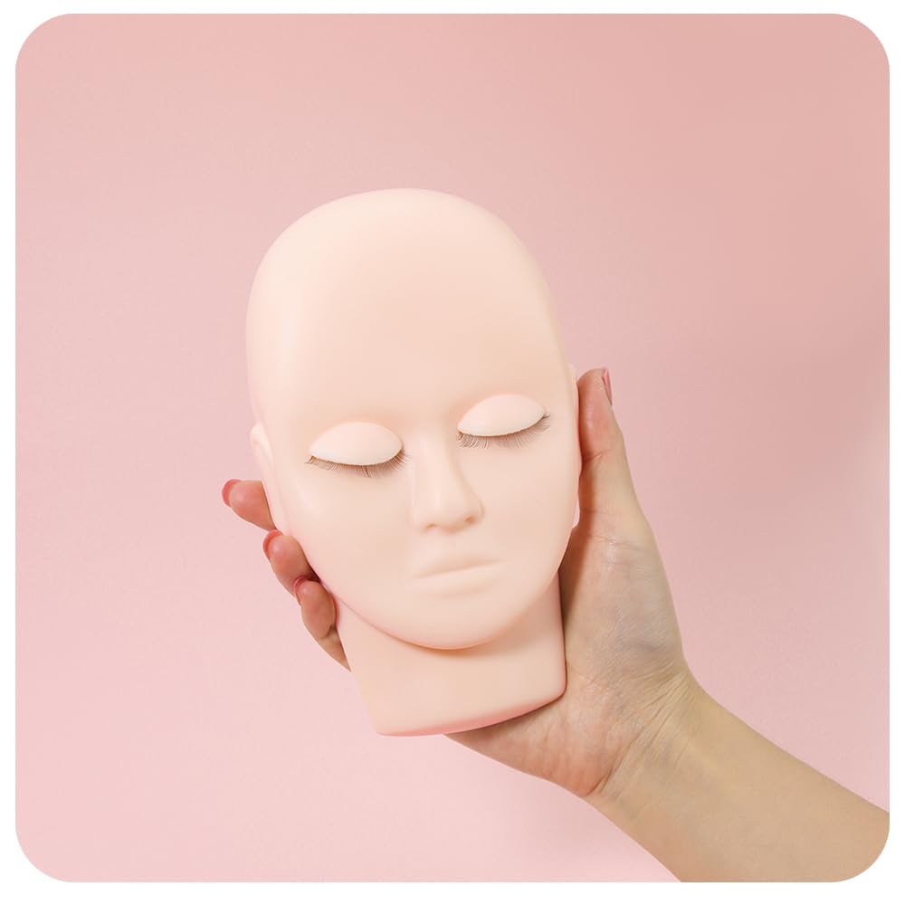 Light Pink ANNAFRIS Lash Mannequin Head, Eyelash Extension Mannequin Head with Replaceable Eyelids, Premium Silicone Material, Skin Color