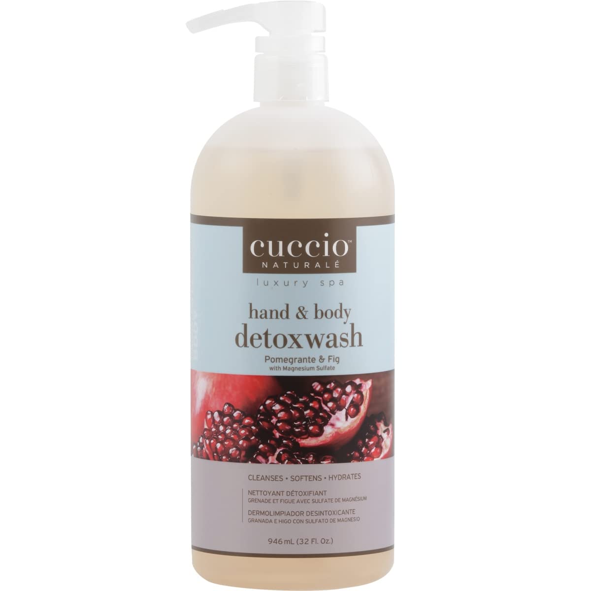 White Smoke Cuccio Naturale Luxury Spa Hand and Body Detoxwash Pomegranate and Fig with Magnesium Sulfate 32 fl.oz