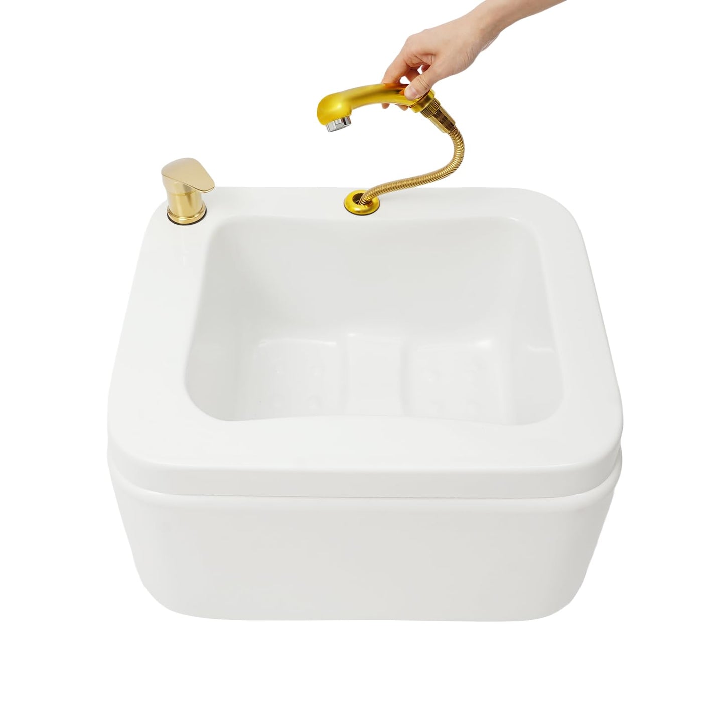 White Smoke BAIODNB Pedicure Foot Spa Bathtub Portable Acrylic Massage Footbath with Hot & Cold Water Pedicure Bowl Acrylic Pedicure Chair Shampoo Sink, Sink Spa Foot Shower Wash Salon, Massage Foot (White+Gold)