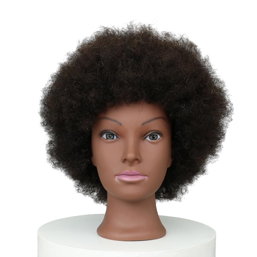 White Smoke African American Mannequin Head with 100% Human Hair Kinky Curly Hair Hairdresser Practice Styling Training Head Cosmetology Manikin Doll Head for Dye Cutting Braiding