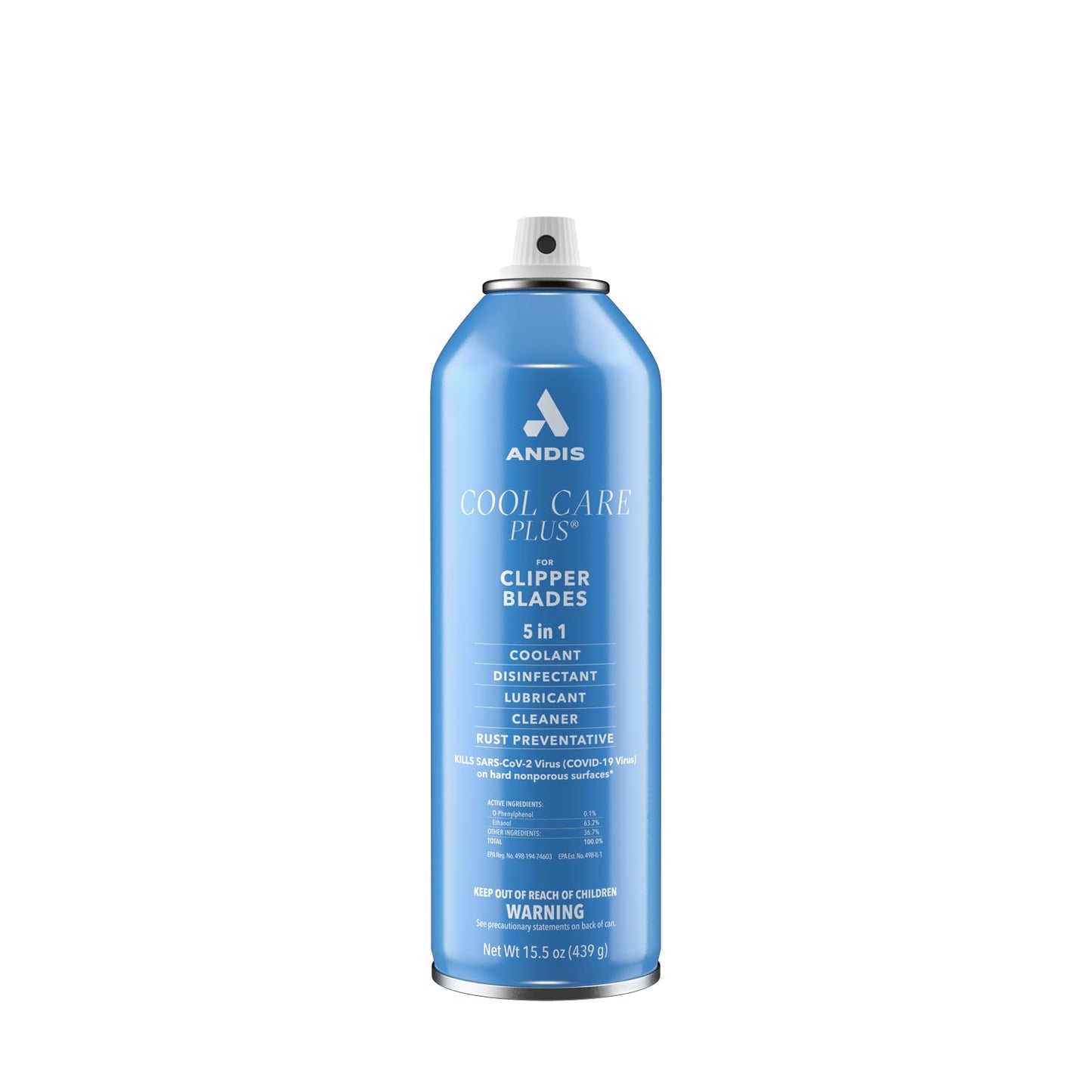 Light Blue Andis 12750 Cool Care Plus 5-in-1 Clipper Spray, 15.5 oz Can, Blade Care and Treatment