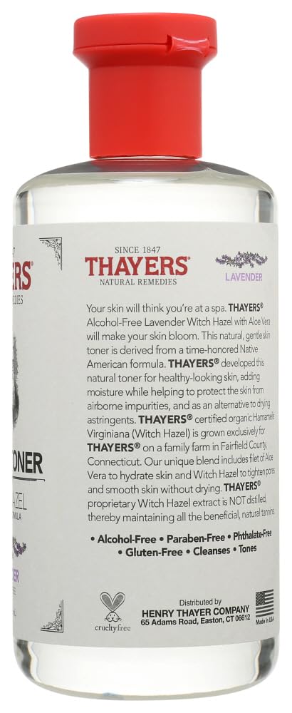 Gray THAYERS Alcohol-Free Witch Hazel with Organic Aloe Vera Formula Toner, Lavender, Clear, Unscented, 12 Fl Oz, Pack of 2