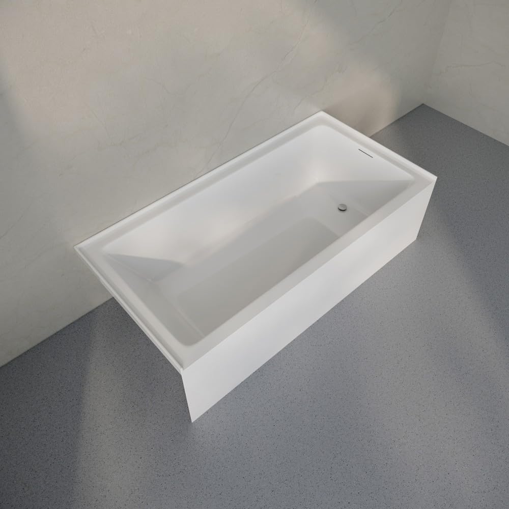 Dim Gray Swiss Madison Voltaire 72 x 32 Skirted Right Drain Soaking Alcove Bathtub in Glossy White, Drain Included