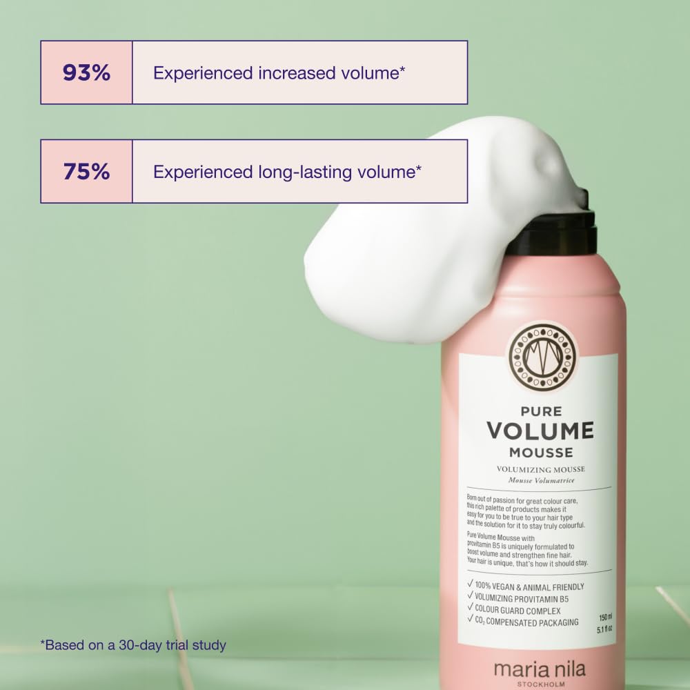 Dark Gray Maria Nila Pure Volume, Volumizing Mousse for Thicker Hair, Panthenol/Provitamin B5 Gives Volume to Thin & Fine Hair, 100% Vegan & Sulfate/Paraben free, 5.1 Fl Oz