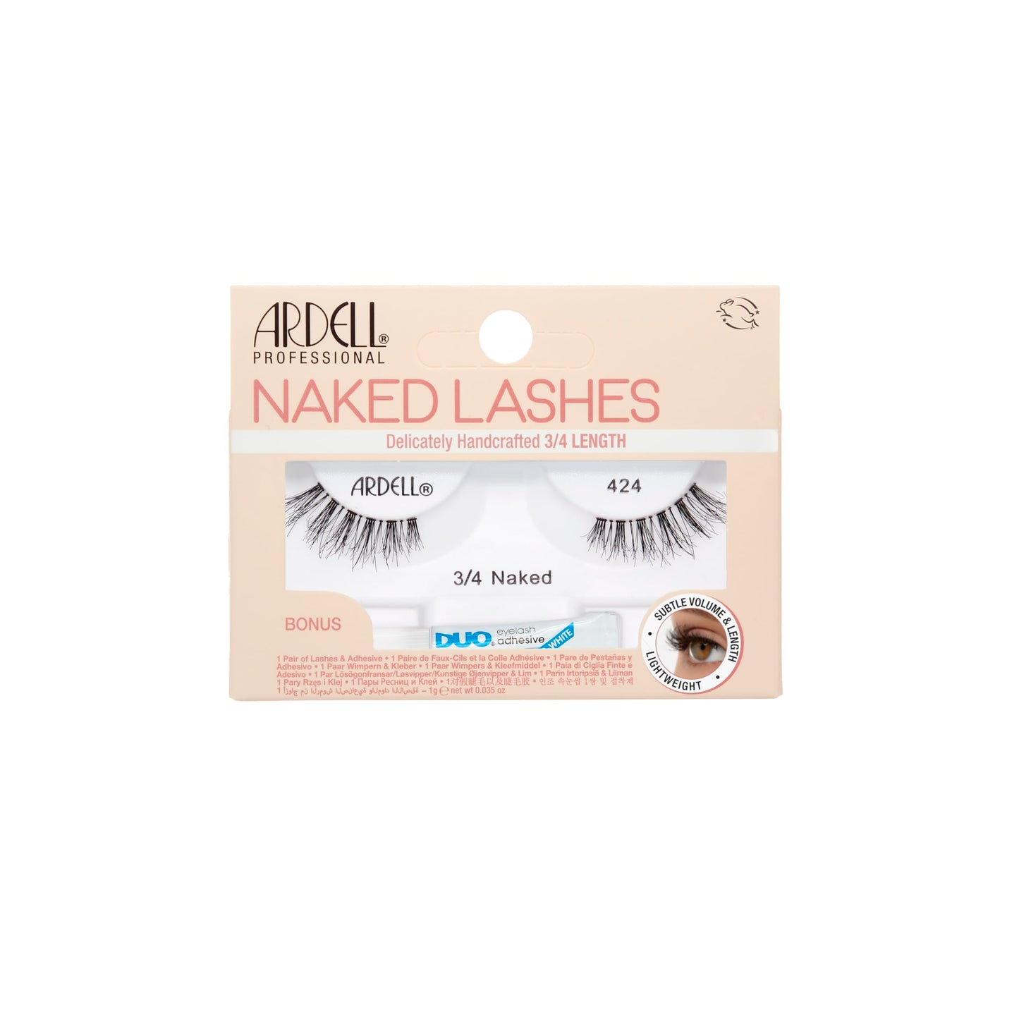 Light Gray Ardell Naked Lashes 424 – 3/4 Length False Eyelashes, Subtle Volume & Length, Natural Look Strip Lashes, Includes Duo Lash Glue 1g, 2 Pack