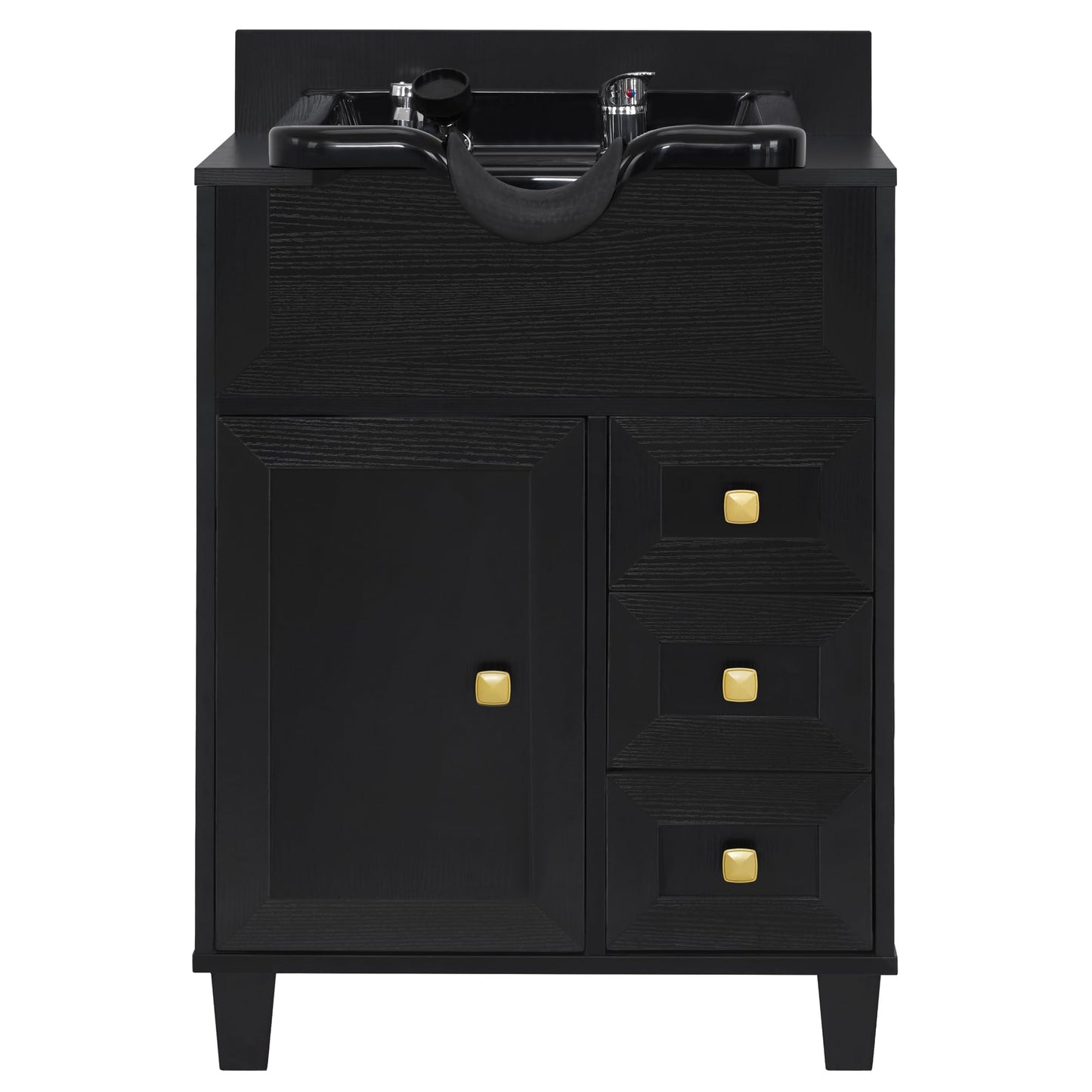 Dark Slate Gray BarberPub Barber Storage Shampoo Station, Spa Textured Embossed Cabinet with Shampoo bowl & Drawers, Hair Salon Sink Backwash Equipment 7131 (Black)
