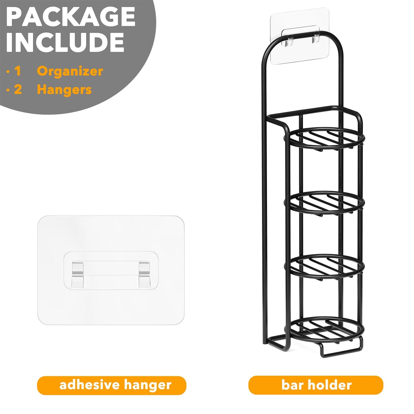White Smoke SpaceAid 4 Tier Shampoo Bar Holder for Shower, Self Draining Soap Bar Holders Caddy for Bathroom Wall and Kitchen Sink, Shampoo Bar Dish Rack, Stainless Steel Bar Soap Holder (Black)