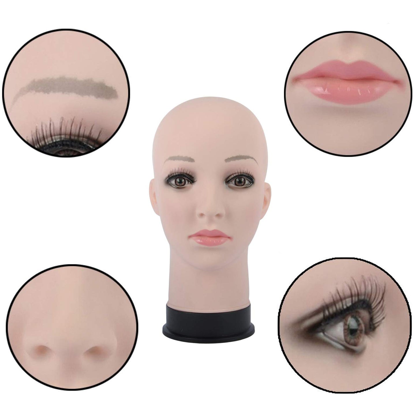 White Smoke BHD BEAUTY Bald Mannequin Head Beige Female Professional Cosmetology for Wig Making, Display wigs, eyeglasses, hairs with T pins 22"