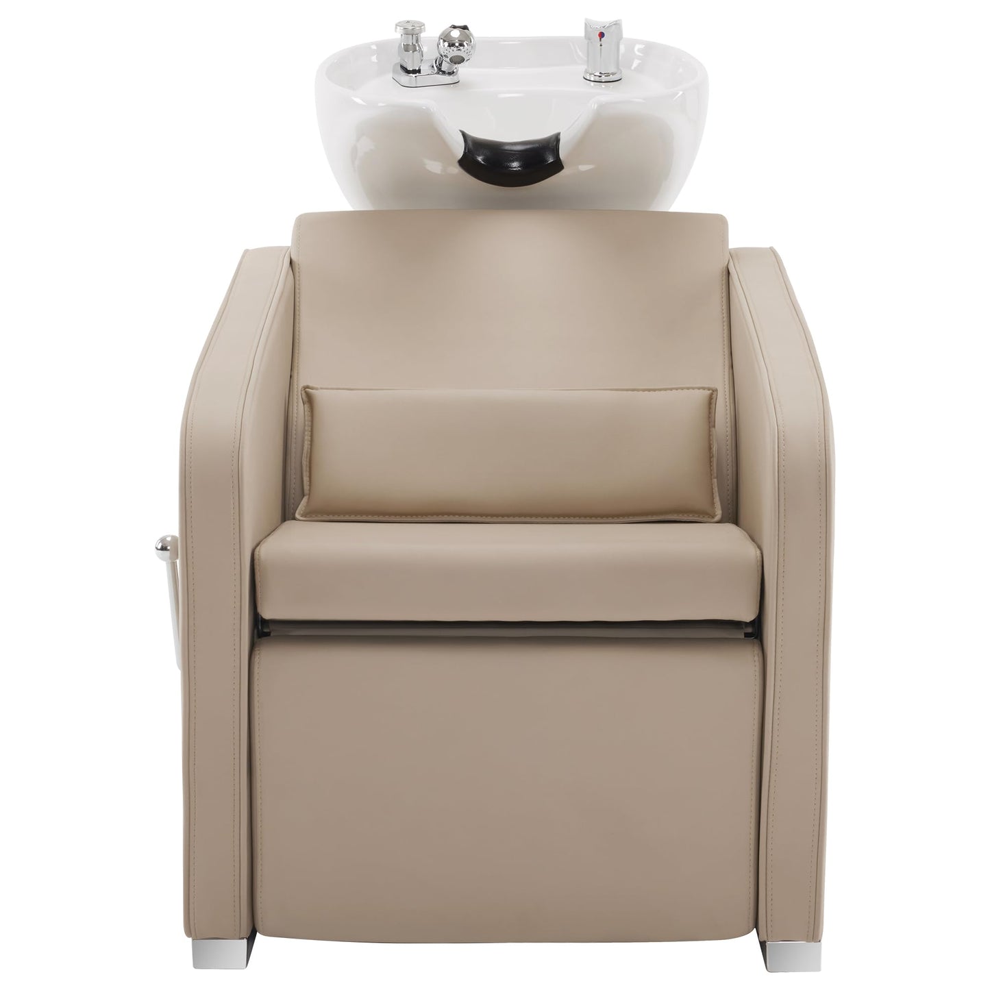 Rosy Brown BarberPub Backwash Shampoo Station Chair, Adjustable Porcelain Ceramic Hair Wash Bowl Sink Unit Station, Reclining Shampoo Station Chair for Spa Beauty Salon Hair Salon Equipment 9303 (Beige)