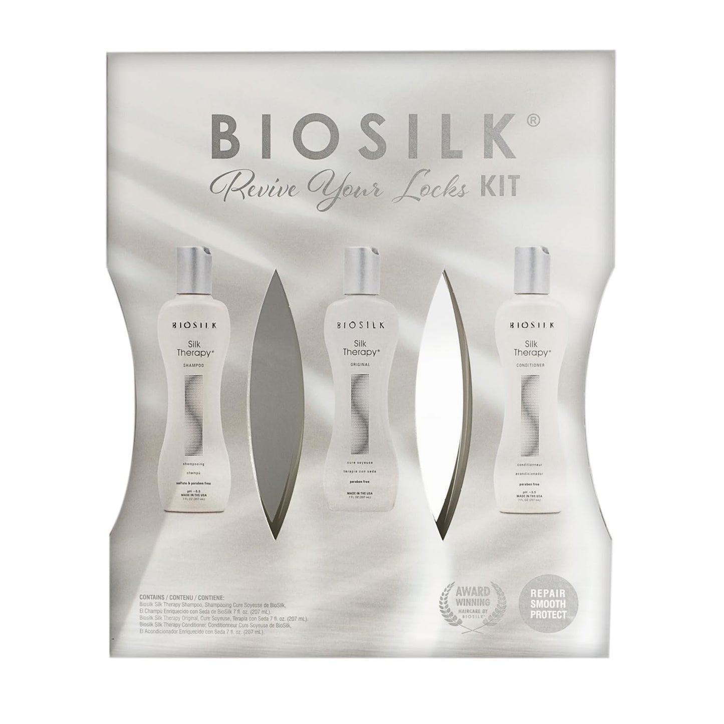 Gray BioSilk Revive Your Locks Kit. Original Silk Therapy 7oz, Silk Therapy Shampoo 7oz, and Silk Therapy Conditioner 7oz (kit Contains 3 Products), 7 fluid_ounces