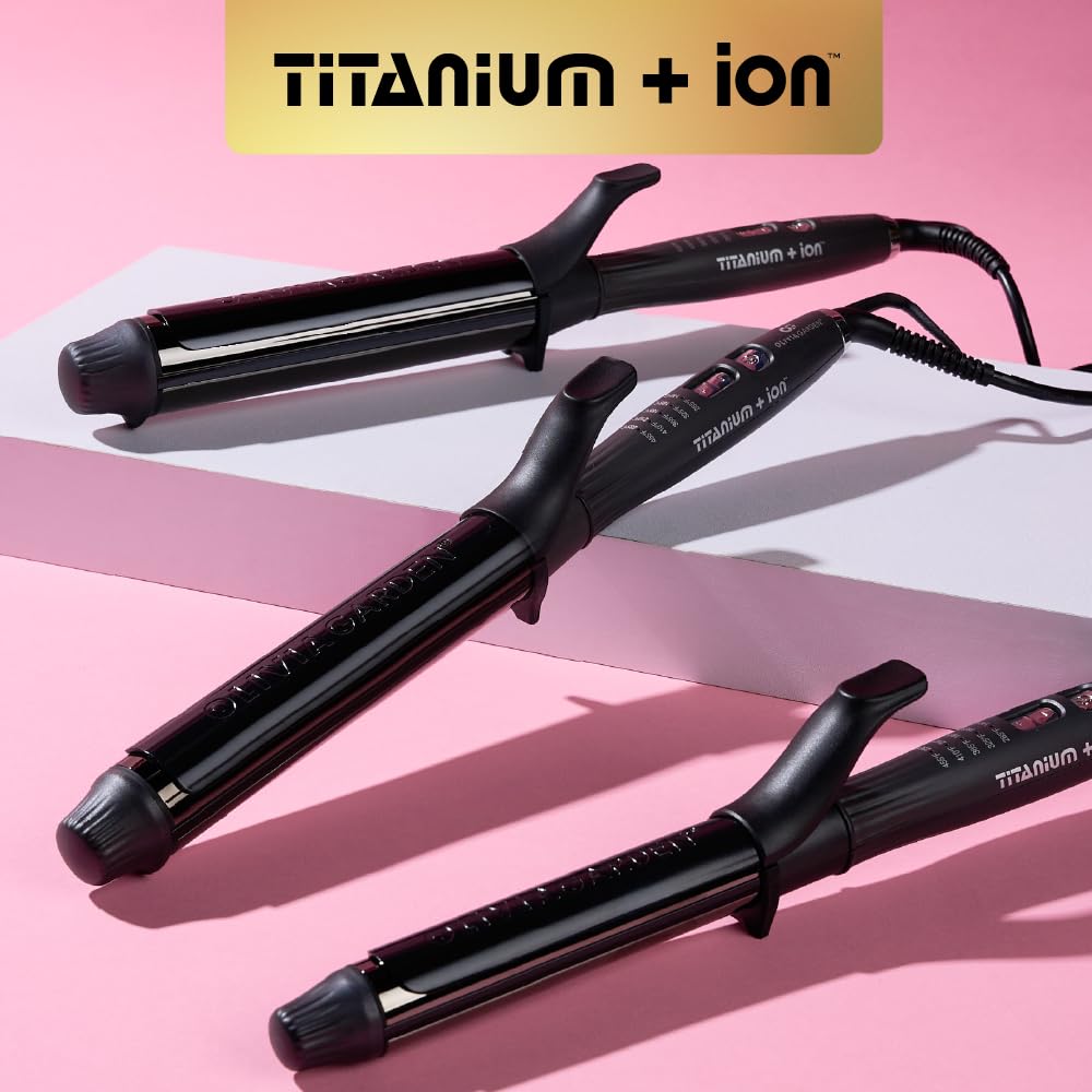 Pink Olivia Garden Titanium + Ion High Performance Professional Curling Iron - Dual Voltage, Snag-Free Styling - Fast Heat Up to 455°F with Heat Resistant Heat Mat/Pouch
