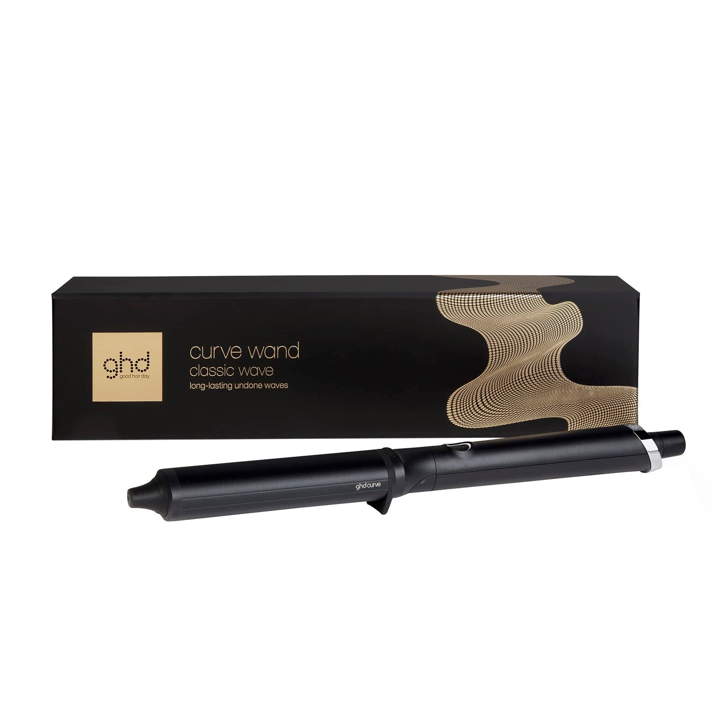 White Smoke ghd Curve Classic Wave Curling Wand - 0.5” to 1.5” Oval Ceramic Wand for Beachy Waves and Hollywood Curls - 365ºF Safer Hair Styling Technology, Cool Tip, and Auto Sleep Mode - Black