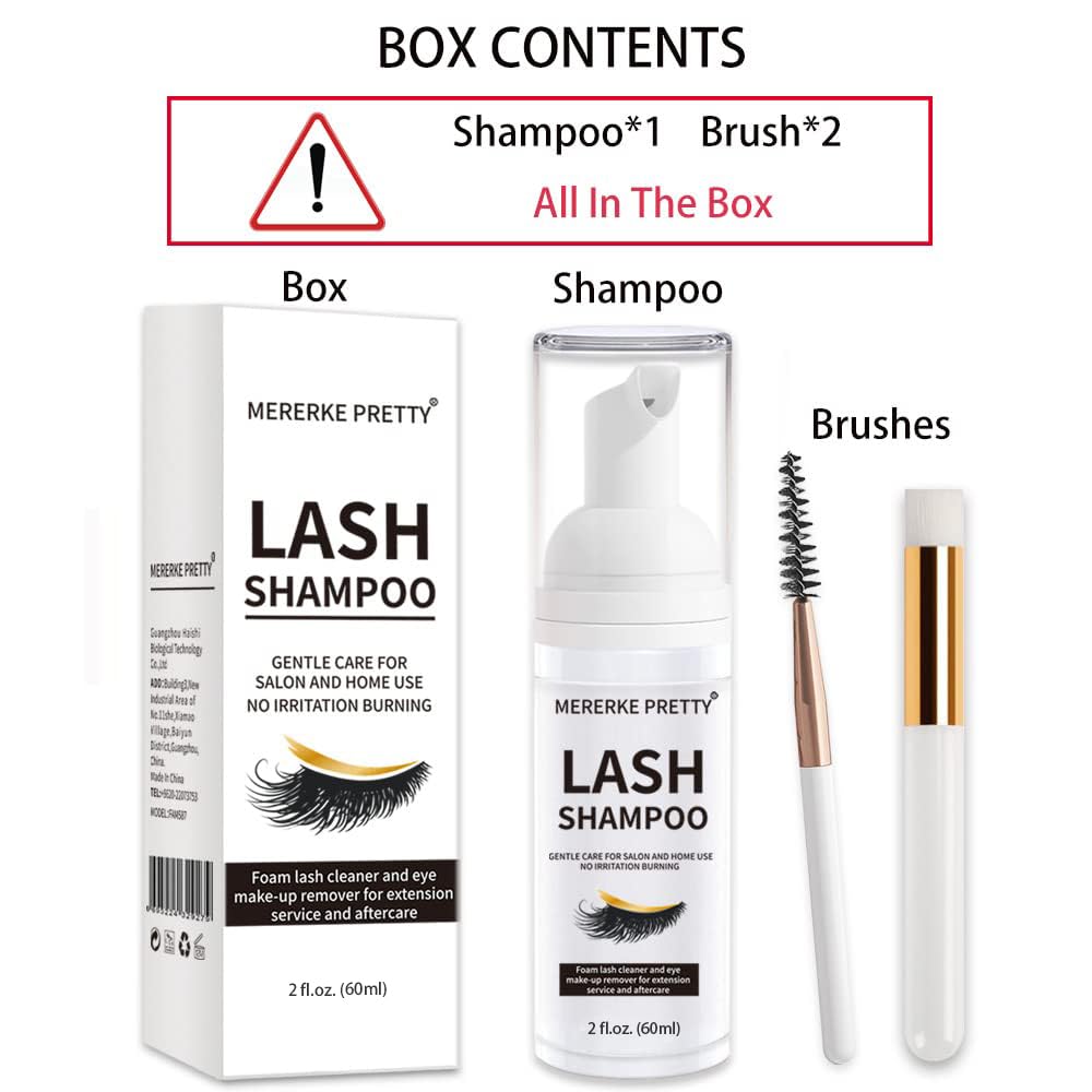 White Smoke Mererke_Pretty Eyelash Extension Shampoo 60 ml + Brush - Eyelid Foaming Cleanser - Sensitive Paraben & Sulfate Free - Eyelash Wash and Lash Bath for Extensions - Salon Use and Home Care