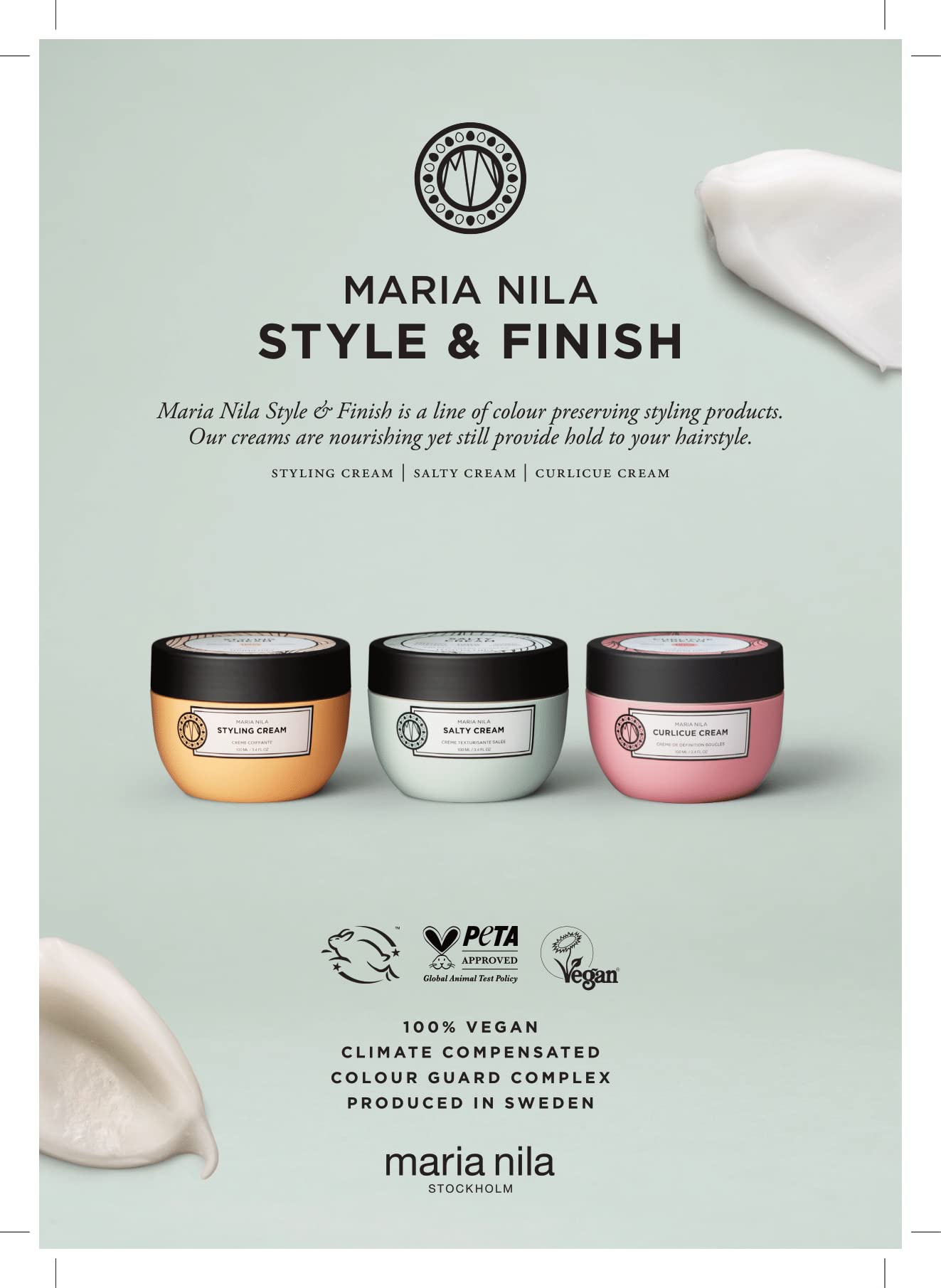 Light Gray Maria Nila Styling Cream, Hold 3/5, Adds Control & Subtle Shine to Hair, 100% Vegan & Sulfate/Paraben free, 3.4 Fl Oz