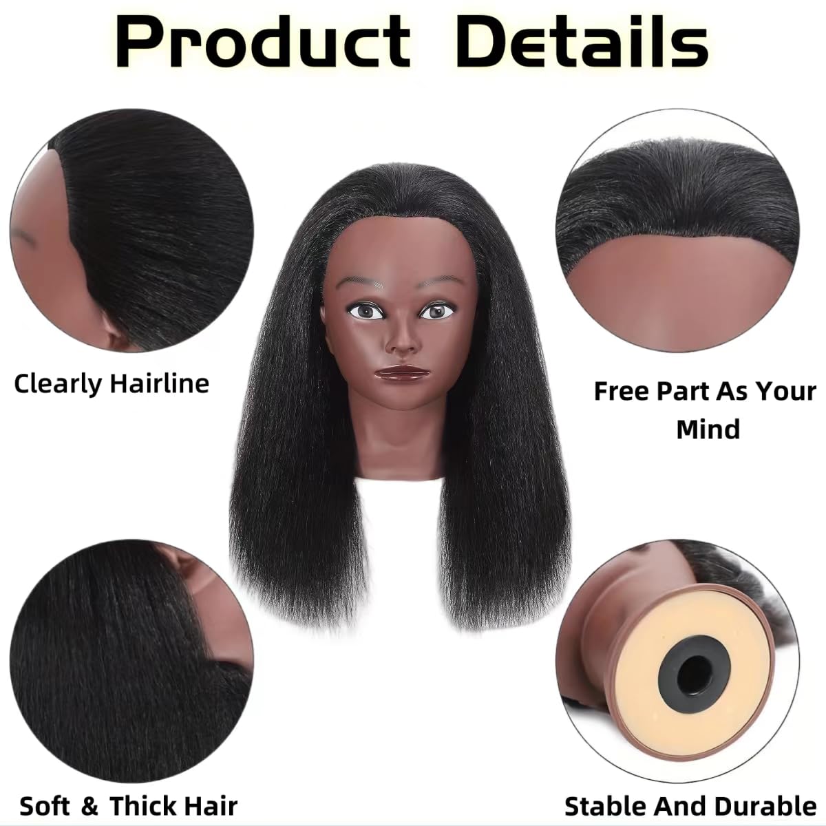 White Smoke Czrleaty African Mannequin Head for Braiding - Manicans Full Head Real Hair, 16 inch Cosmetology Manikin Doll Head for Kids Hair Styling Practice