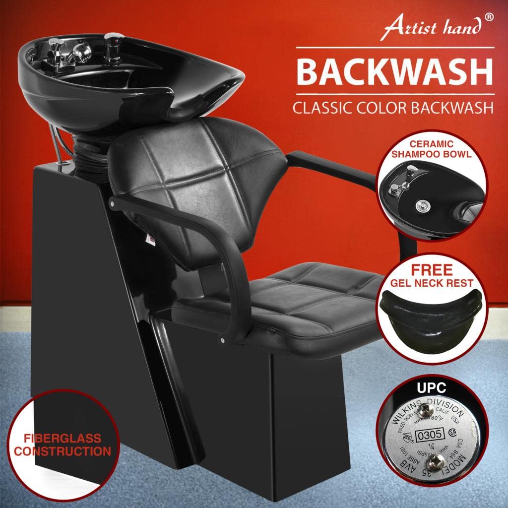 Dark Slate Gray Artist hand Shampoo Bowls Shampoo Barber Backwash Chair Ceramic Shampoo Bowl Sink Chair, with Foot Pedal for Spa Beauty Salon Equipment