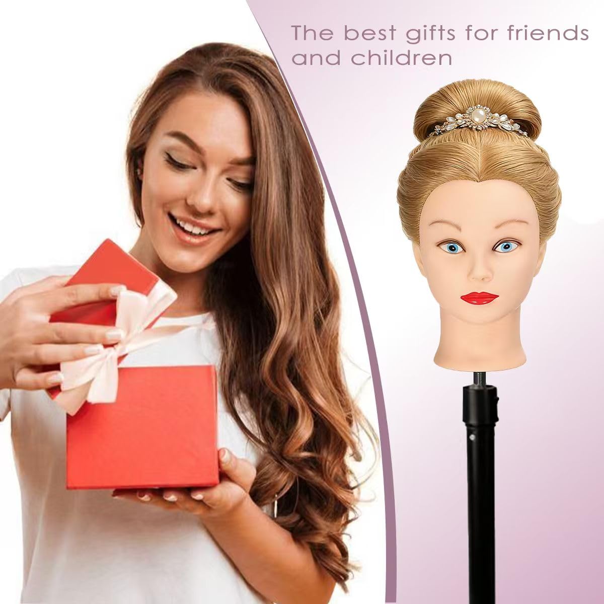 White Smoke WeiRan Mannequin Head 80% Human Hair - Straight, 26"-28" Doll Head for Cosmetology & Hairdresser(809-27#)
