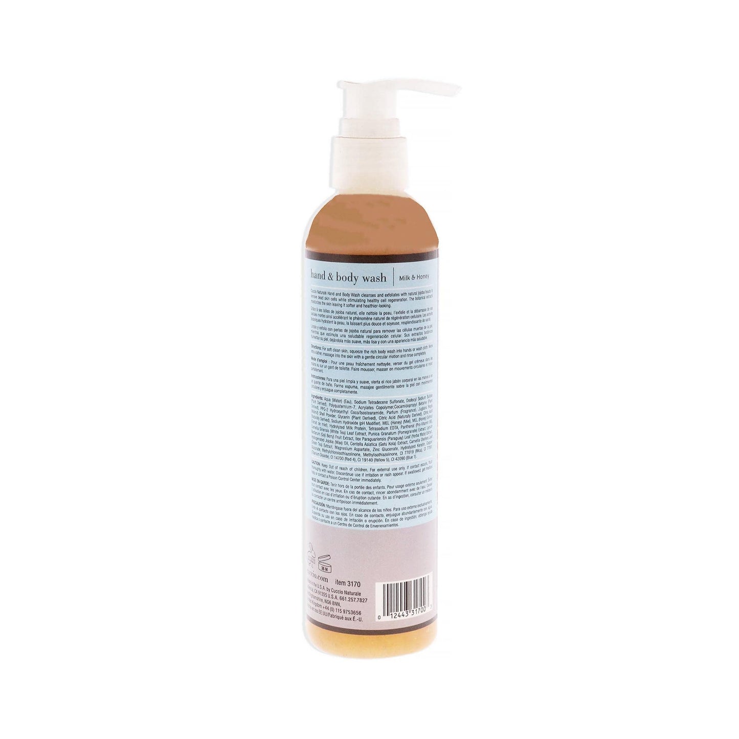 White Smoke Cuccio Naturale Hand And Body Wash - Solution Which Exfoliates, Cleanses And Hydrates The Skin - Infused With Noisturising Beads Of Natural Jojoba - Great Exfoliant - Milk And Honey - 8 0Z