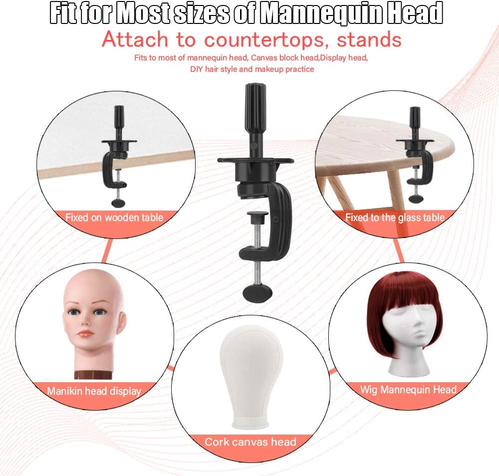 White Smoke Teenitor Wig Mannequin Head Stand, 2 Pack Cosmetology Manikin Stand Mannequin Head Holder Clamp Black Wig Stand Holder