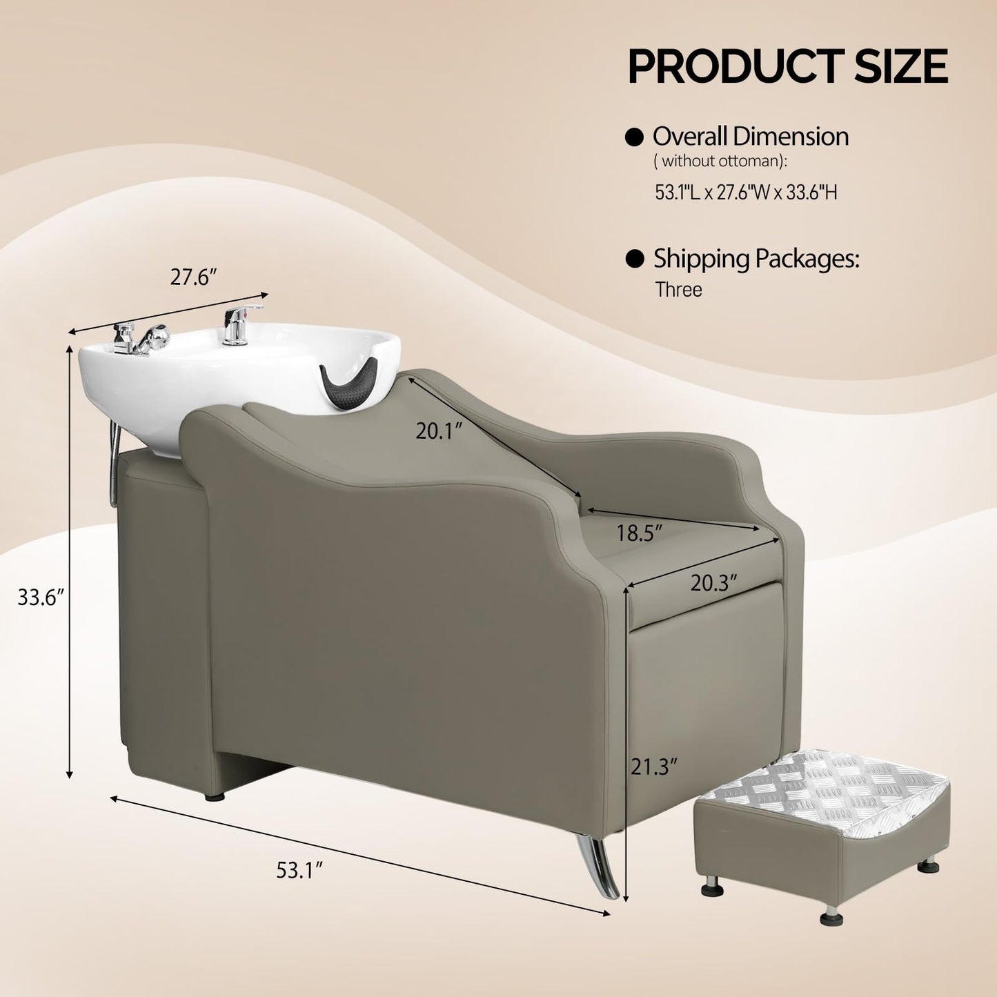 Light Gray OmySalon Shampoo Backwash Unit with White Porcelain Bowl, Salon Sink Hair Wash Chair Shampoo Station, Barbershop Beauty Spa Massage Hairdressing Equipment