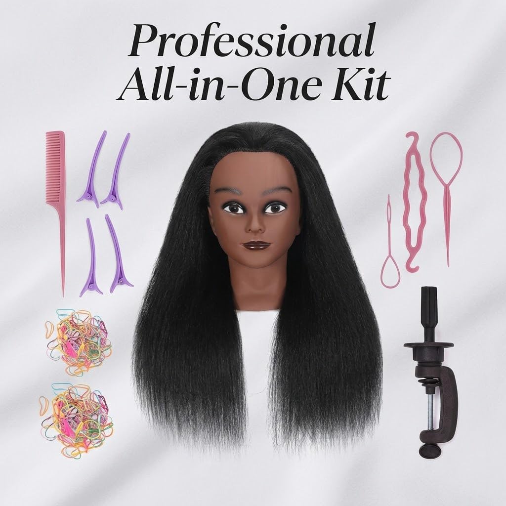 Lavender 16 Inch 100% Real Hair Mannequin Head Training Head Manikin Cosmetology Doll Head for Hairdresser Practice Braiding Hair Styling with Clamp stand (16 -Inch)