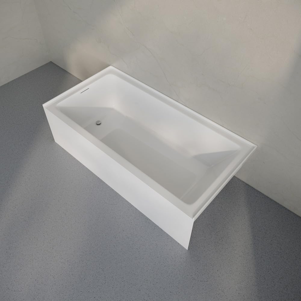 Dim Gray Swiss Madison Voltaire 72 x 36 Skirted Left Drain Soaking Alcove Bathtub in Glossy White, Drain Included