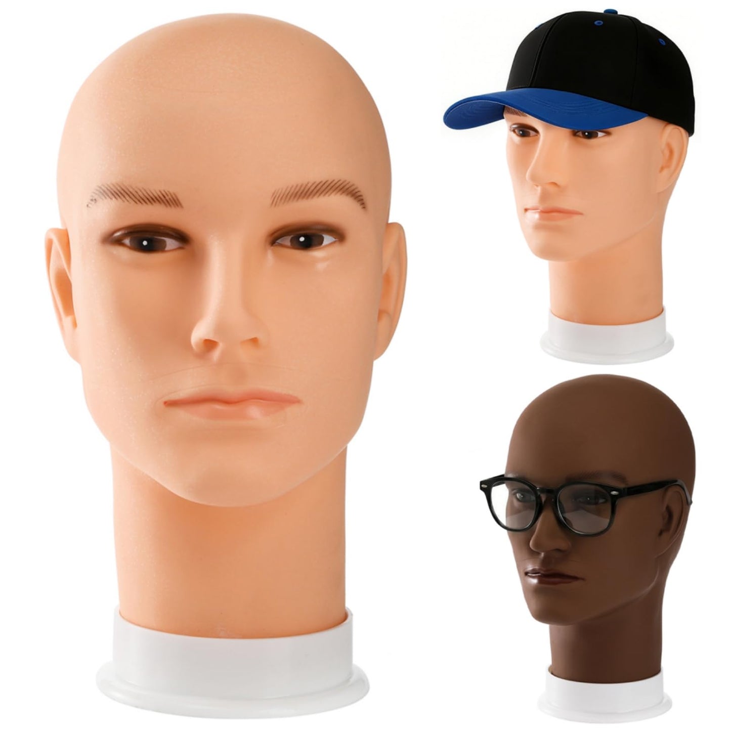 White Smoke Dicunoy 2PCS Mannequin Heads, Male Hair Model, Bald Wig, Afro American Cosmetology Head for Eyeglasses, Hairs, Hat, Helmet, Glasses Display