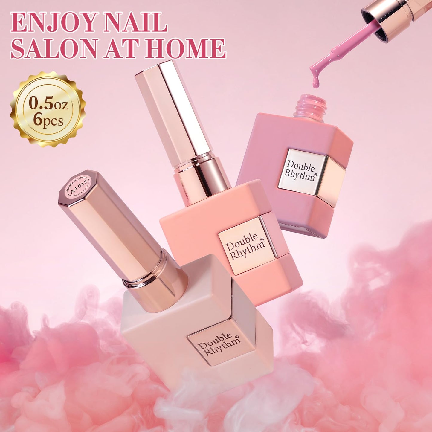 Misty Rose Double Rhythm 6 Pcs 15 ML Gel Polish Set Same Color Same Bottle Soak Off Gel Polish Kit Nail Art Manicure Salon DIY at Home for Women (Burgundy Red Nude Pink Purple Beige-T6-3)