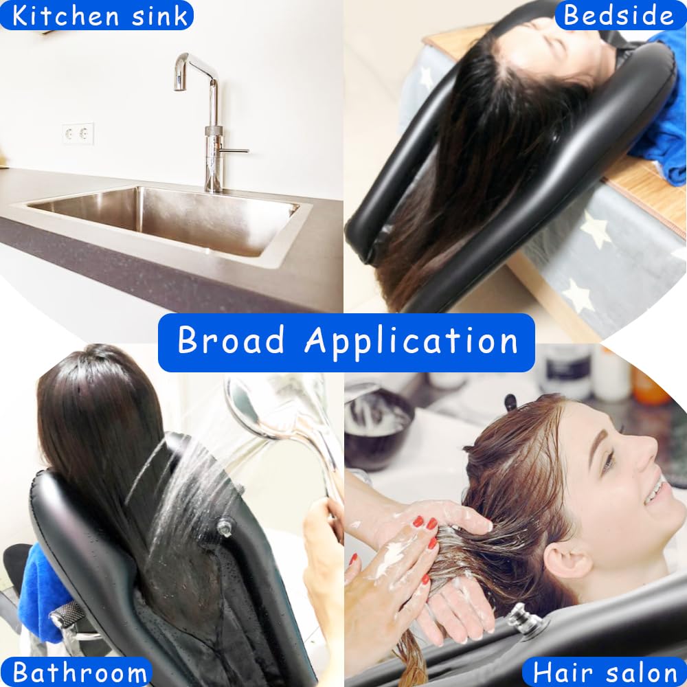 White Smoke Inflatable Shampoo Bowl, Portable Hair Washing Tray for Bedside and in Bed, Lightweight Shampoo Basin for Elderly, Disabled, Pregnant, Injured, Bedridden, Handicap, Lightweight Hair Washing Sink