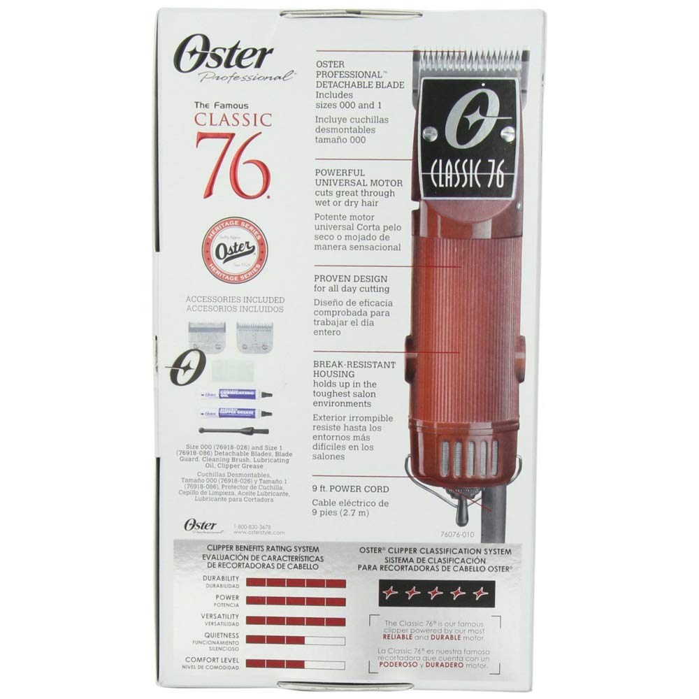 Lavender Oster Classic 76 Universal Motor Clipper (076076-010-003) w/Detachable #000 & #1 Blade Red