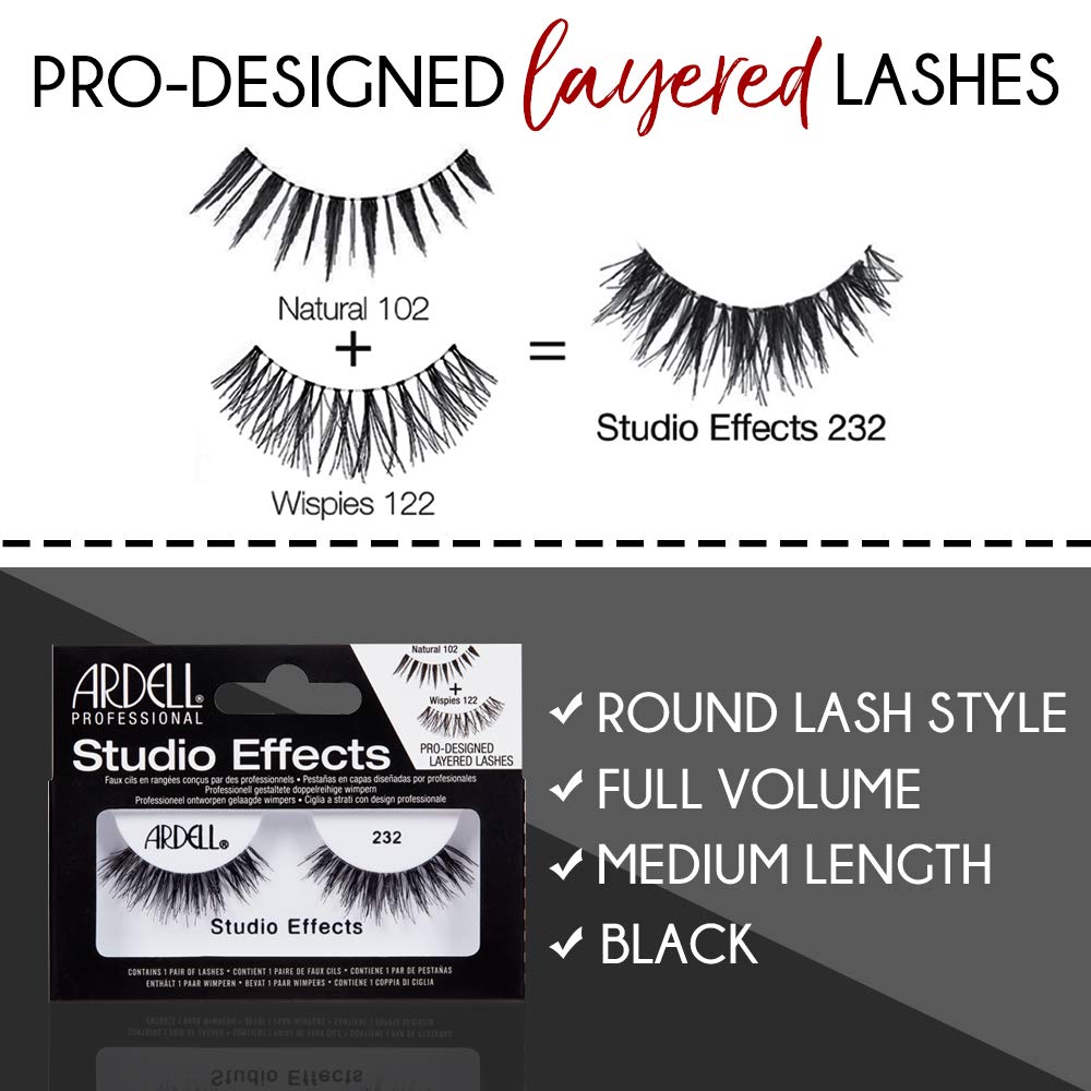 White Smoke Ardell Studio Effects False Eyelashes 232 - Dramatic Volume Lash Strips, Perfect Lashes for Special Occasions and Everyday Glam, 4 Pack