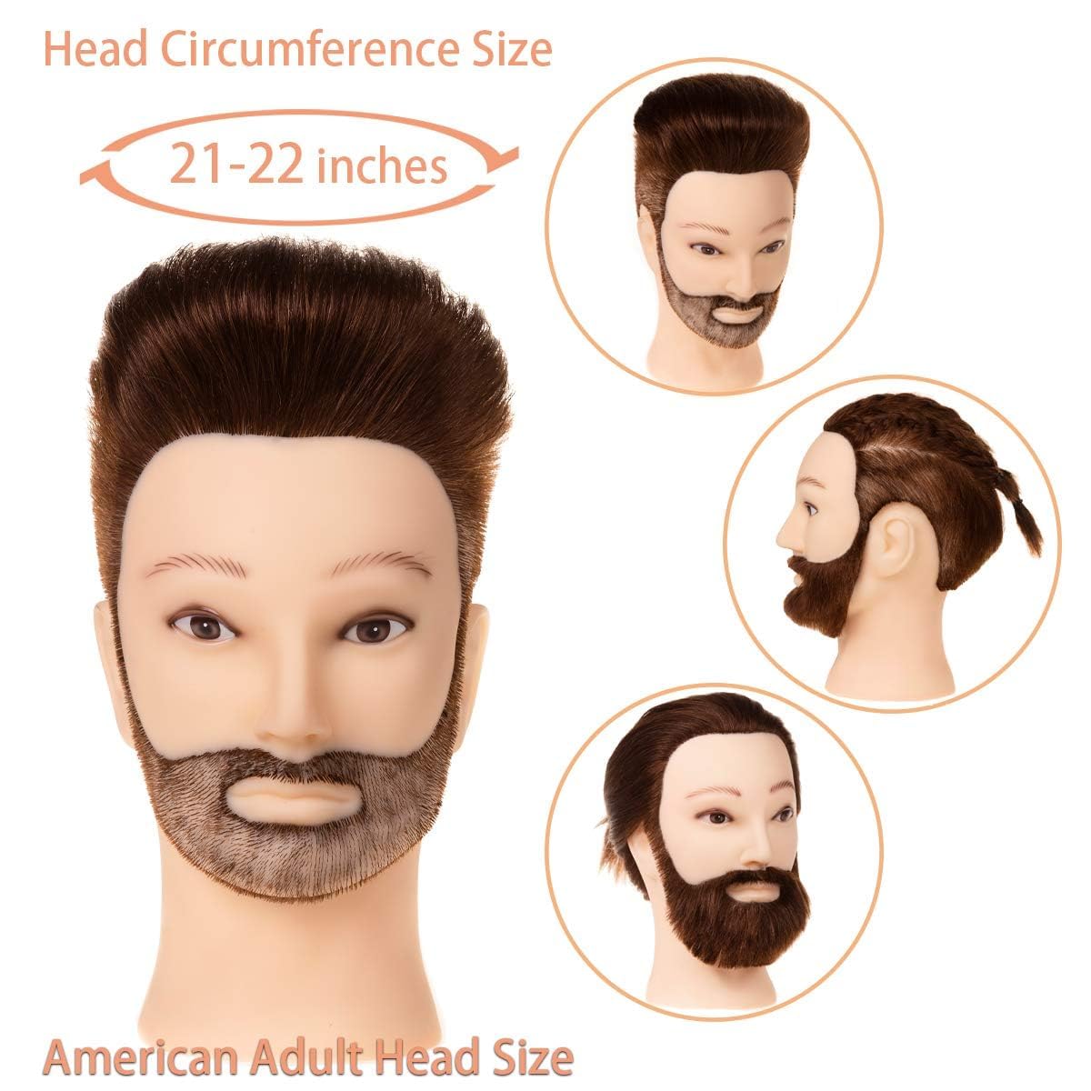 White Smoke Yiifiulyn Barber Mannequin Head Male, 12“ Mannequin Head with 100% Human Hair - Brown Hair Training Doll Head for Hairstylist Hair Styling or Cutting Practice