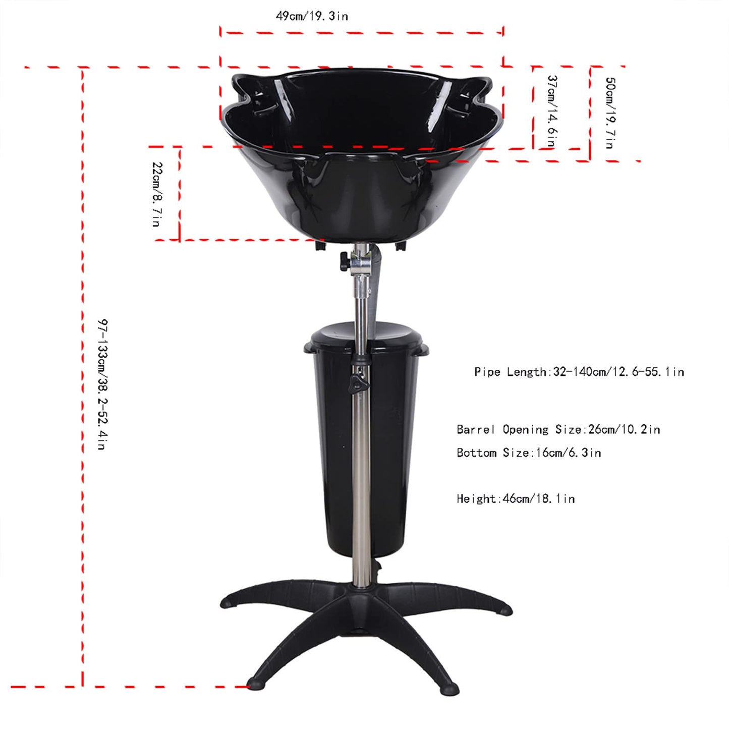 White Smoke HinLIaDa Portable Shampoo Bowl, Height-Adjustable Hair Washing Sink, Salon Deep Shampoo Basin Sink for Washing Hair, Barber Salon Spa Beauty Sink Equipment Unit with Drain Pipe and Bucket (Black)