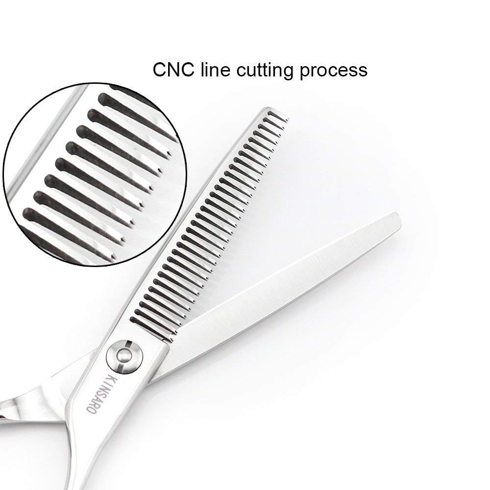 White Smoke KINSARO 6 Inch Hair Cutting Scissors & 6 Inch Hair Thinning Scissors, V Shape Teeth, Stainless Steel, Silver, Ambidextrous, Thinning, Compact