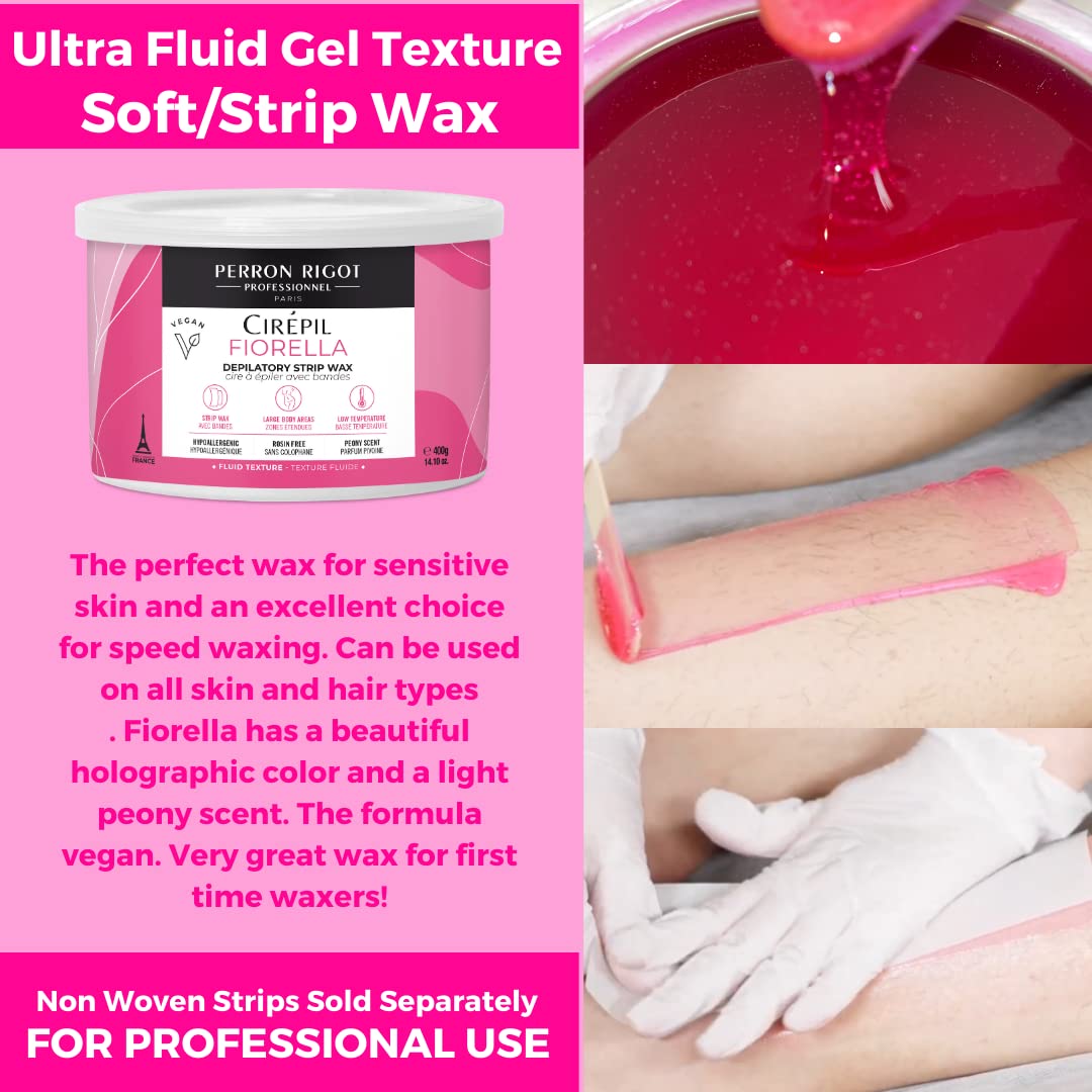 Light Pink Cirepil - Fiorella - 400g / 14.11 oz Soft Wax Tin - Fresh Peony Scent & Rosin-Free Formula - Beginner-Friendly Strip Wax for Face & Body - Low Temp Refill Tin, Strips Needed