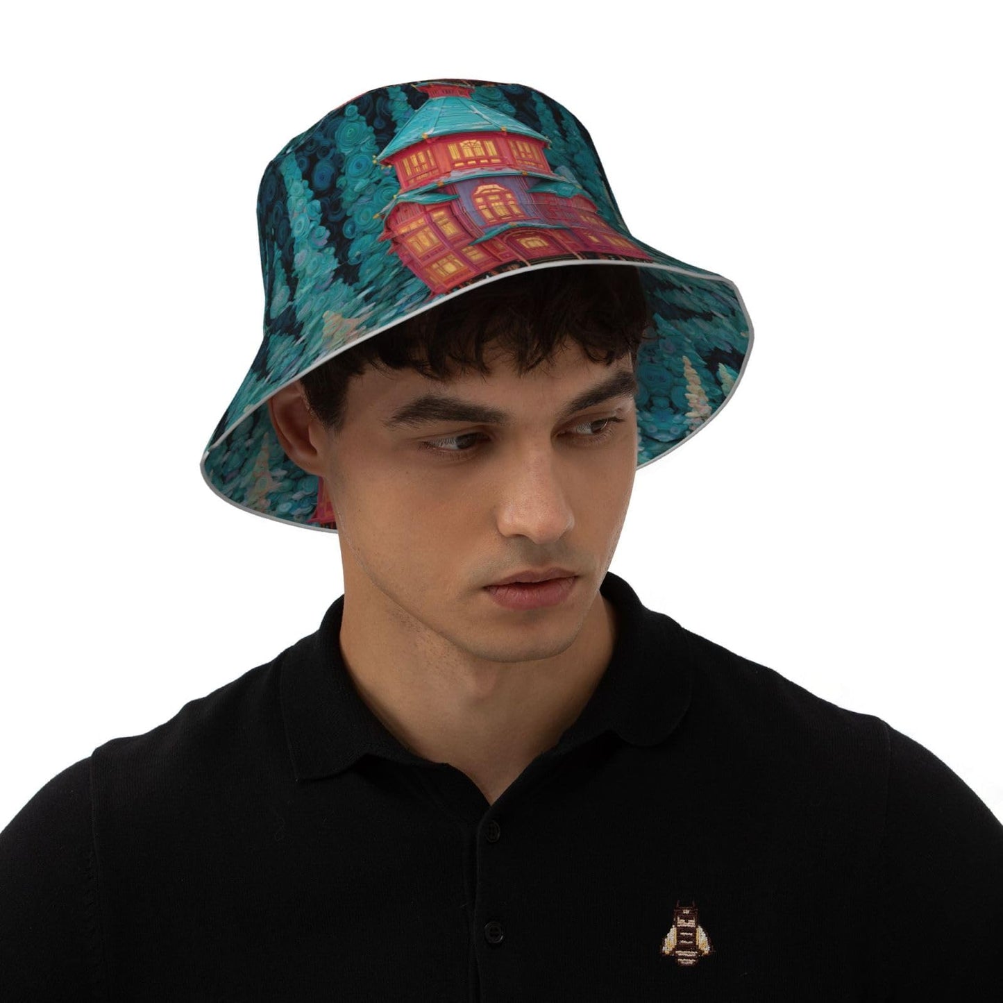 White Smoke Enchanted Alcove Versatile Bucket Hat for Sun Protection Foldable Breathable and Stylish Outdoor Accessory Black