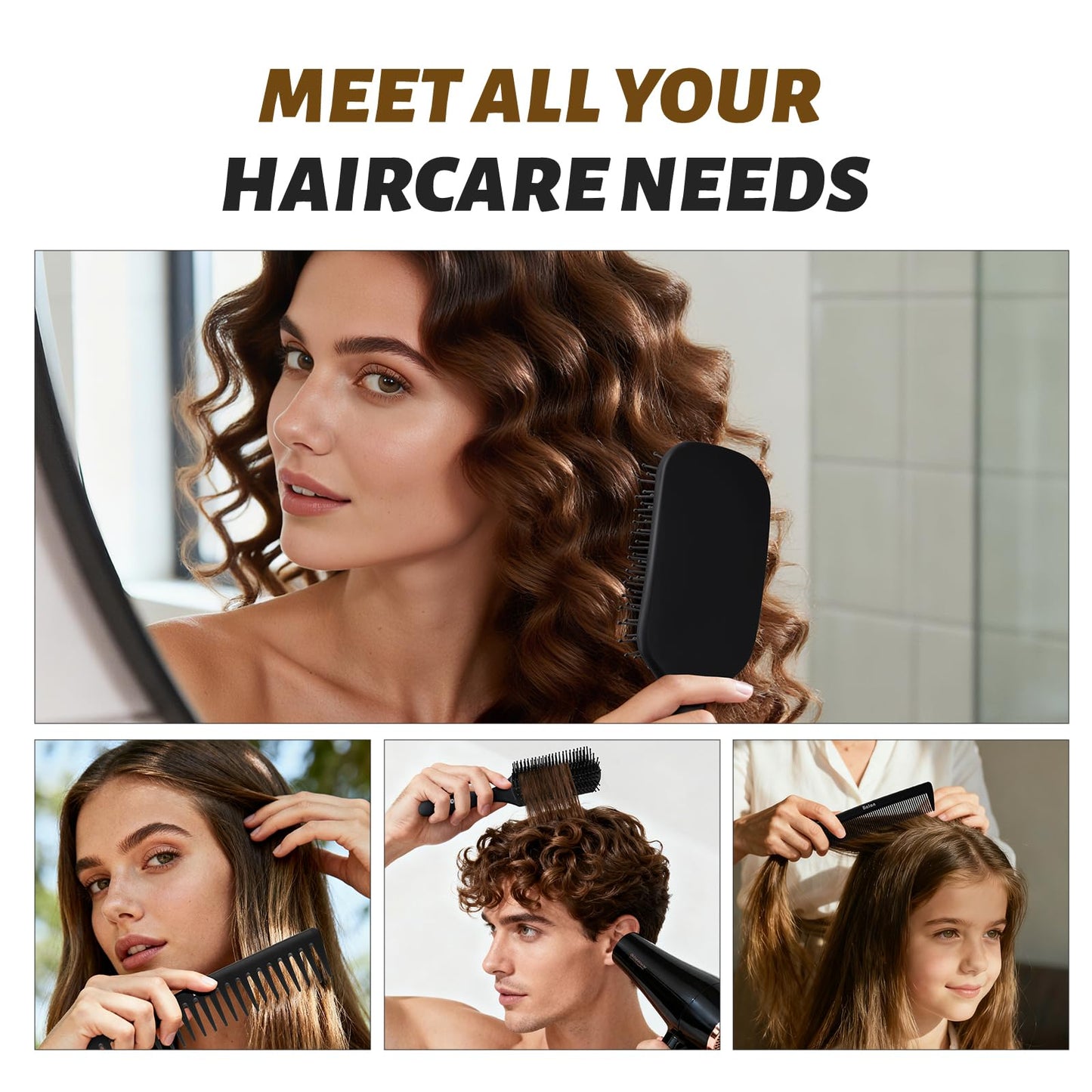 White Smoke Balon Hair Brush for Women and Men, 4Pcs Paddle Brush Detangling Brush Hair Comb Set for Long Thick Thin Curly Hair, Hairbrush Great On Wet or Dry, No More Tangle