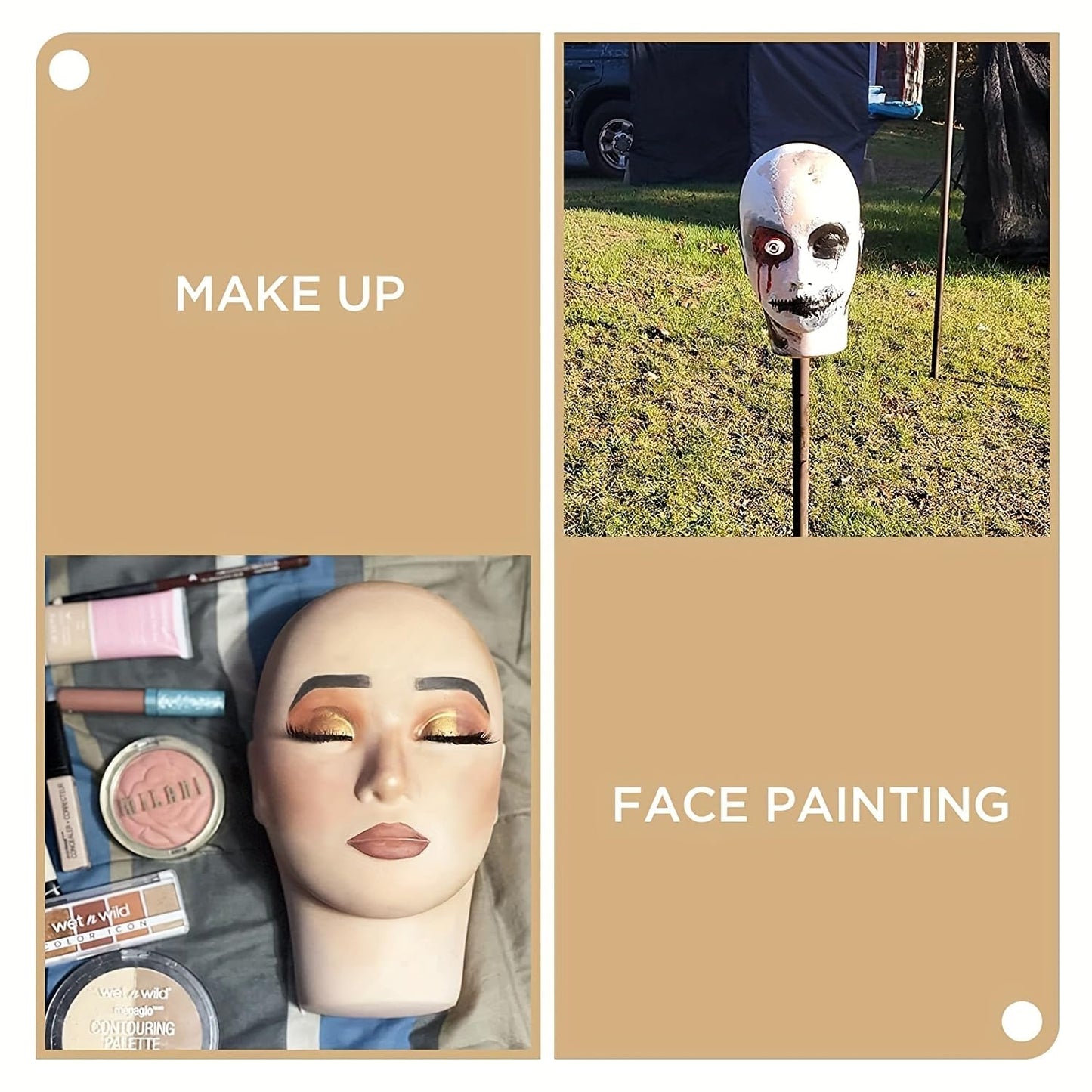 Tan Czrleaty Esthetician Mannequin Head for Facial Practice, Cosmetology Mannequin Head Face for Makeup or Lash Extention Soft Makeup Styrofoam Head