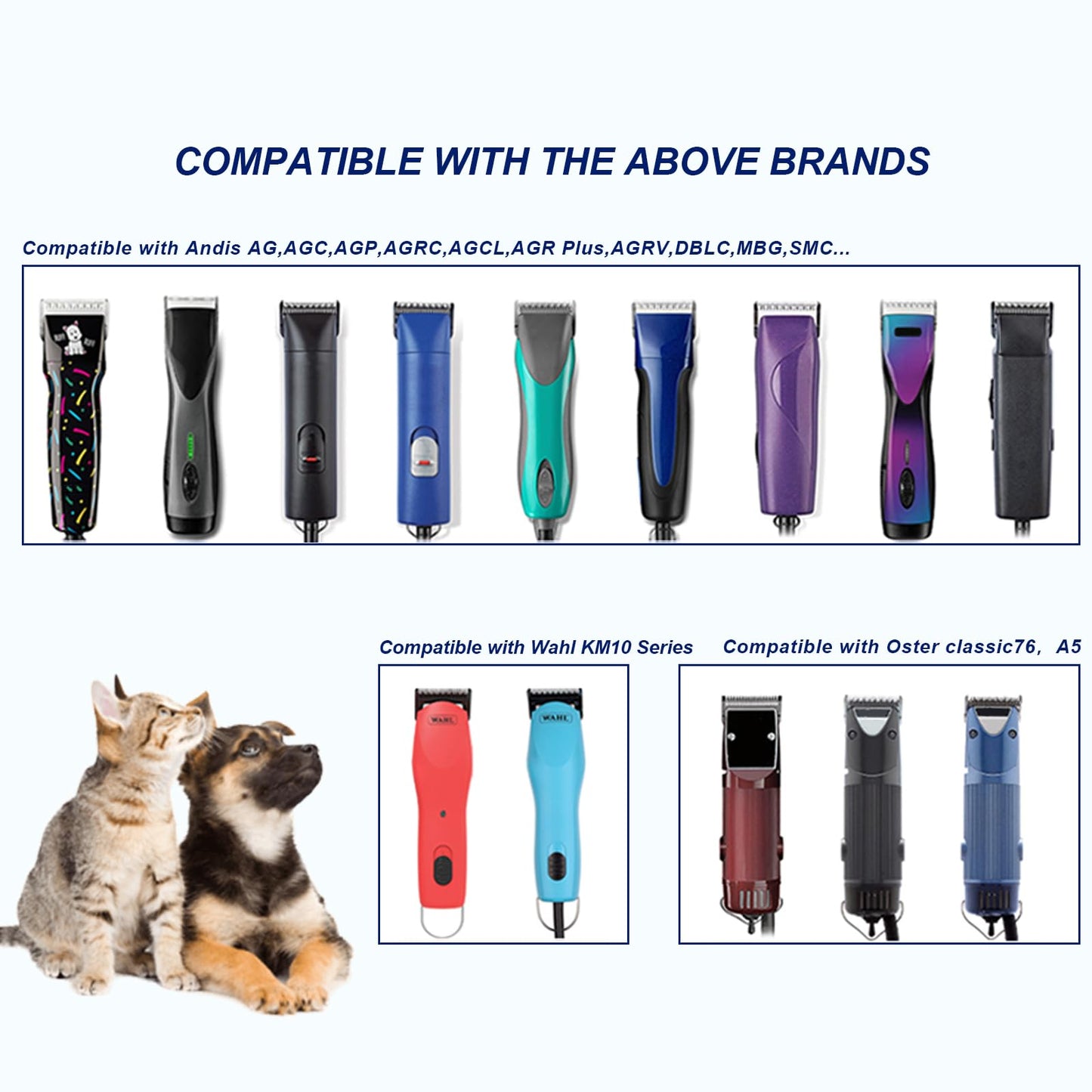 White Smoke HONGNAL 3PACK Dog Grooming Clipper Replacement Blades Compatible with Andis Pet Clipper/Oster A5/Wahl KM Series Dog Clipper,Ceramic Blade & Stainless Steel Blade (4FC+5FC+7FC)