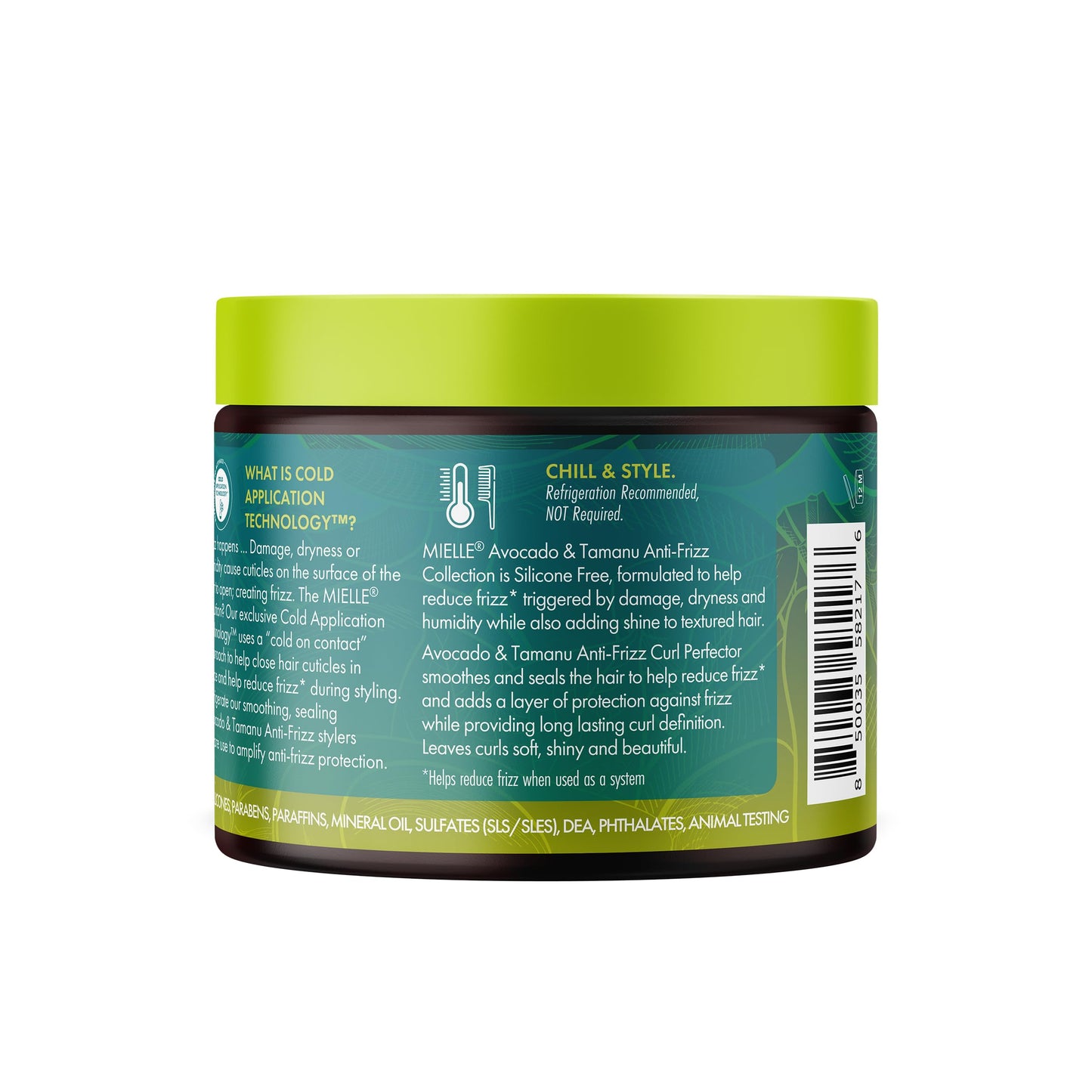 Sea Green Mielle Organics Avocado & Tamanu Anti-Frizz Curl Cream for Textured Hair - Smoothing & Defining Cream to Lock In Moisture & Enhance Shine - Curly Hair Styling Products for Women & Men, 12oz