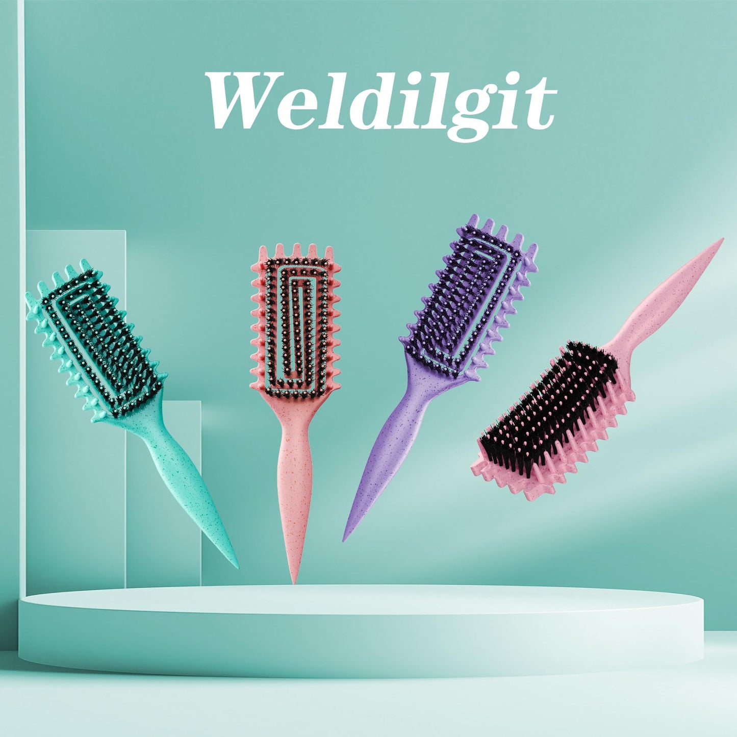 Light Steel Blue Curly Hair Brush, Curl Defining Brush with Soft Boar Bristles Detangling Tangled Glides, Wide-Teeth Design Effortlessly Shaping & Defining Curls, Curling Definer for Wet & Dry Hair (Green)