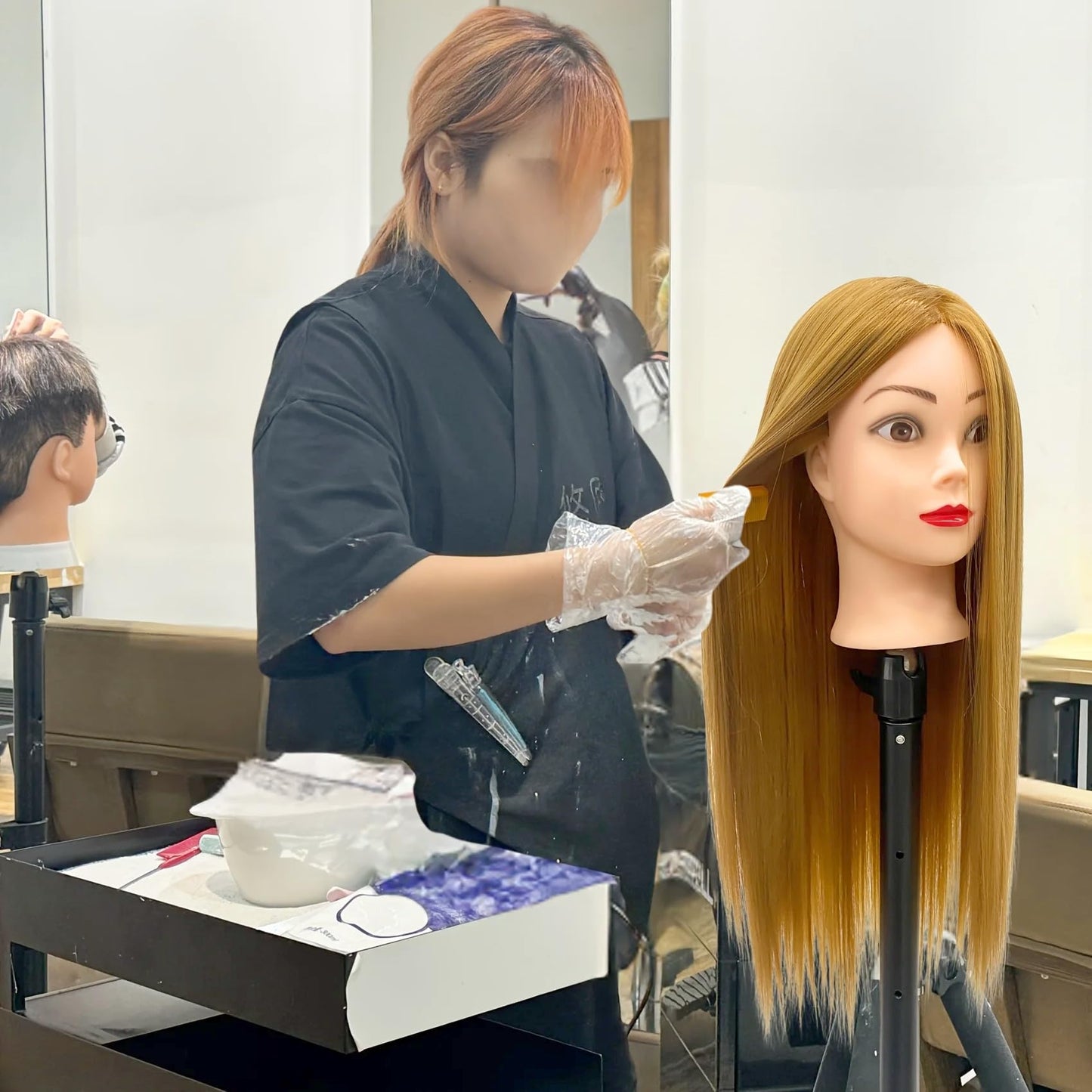 Antique White 26"-28" Light Auburn Hair Mannequin Head Practicing Braiding, Cosmetology Mannequin Head with Hair for Styling, Training Doll Head for Group Practice Braids Skills and Have Fun