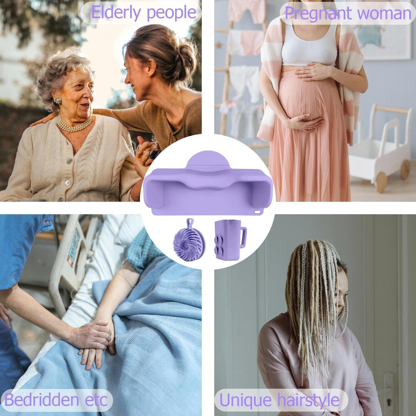 White Smoke nestery Hair Washing Station for Kids, Silicone Portable Shampoo Bowl and Elderly with Rinse Cup & Scalp Massager, Hair Washing Basin for Sink or Bathtub at Home with Neck Support Purple