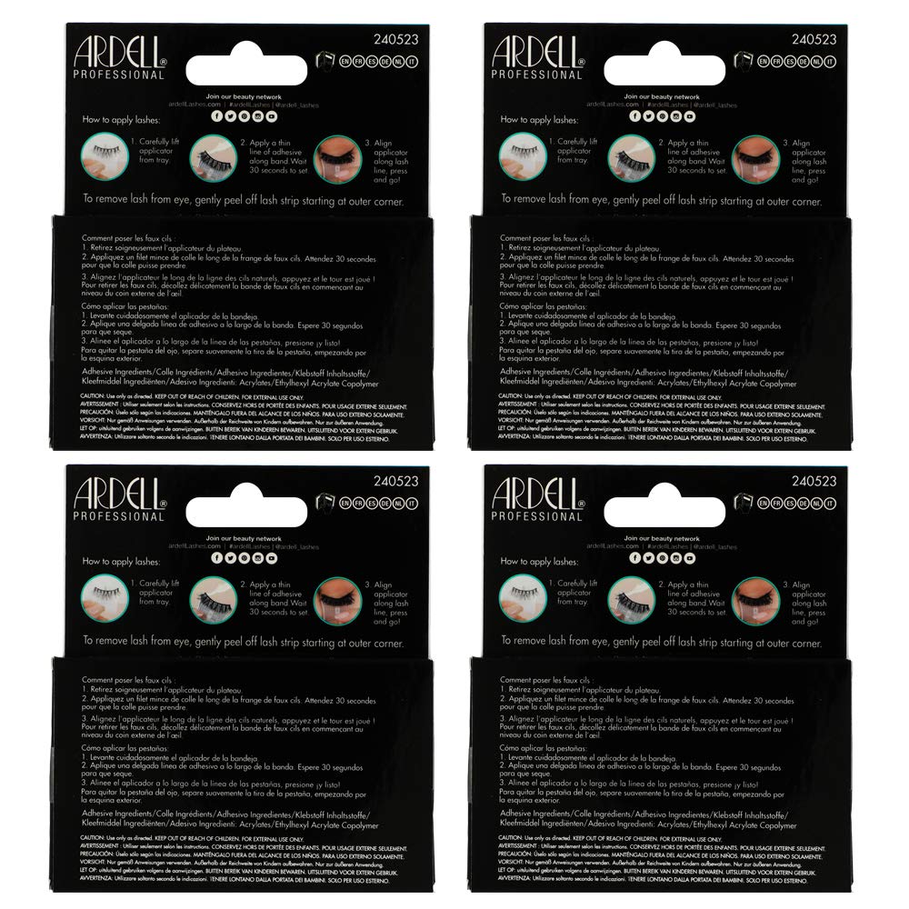 Black Ardell Press On Wispies False Eyelashes - Self Adhesive Lashes, No Glue Needed, Eye Makeup Enhancement, 4 Pack