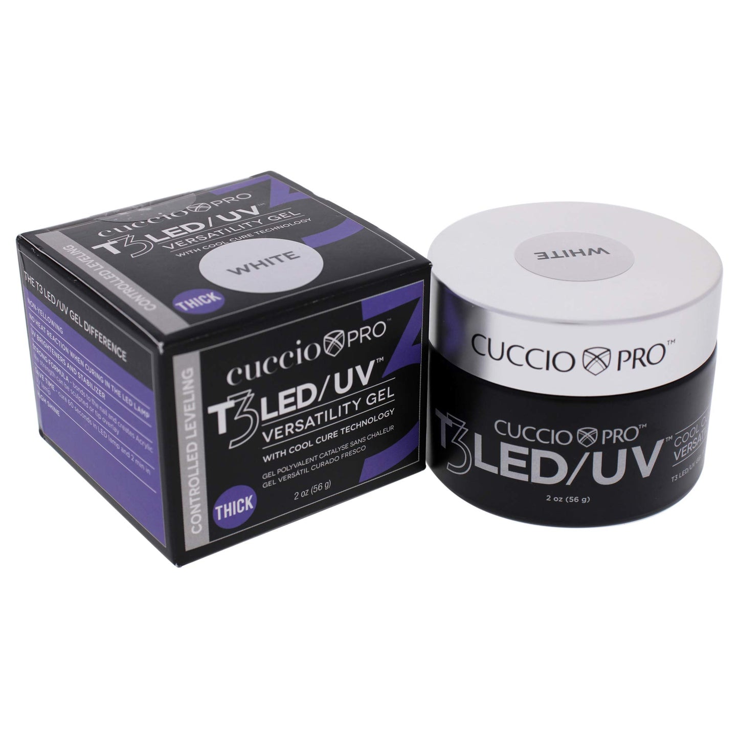 White Smoke Cuccio Pro T3 LED/UV Cool Cure Versatility Gel - Controlled Levelling - Incredibly Flexible - Strong Adhesion - Thick Viscosity - Fast Application - Quick Cure - White - 2 Oz Nail Gel