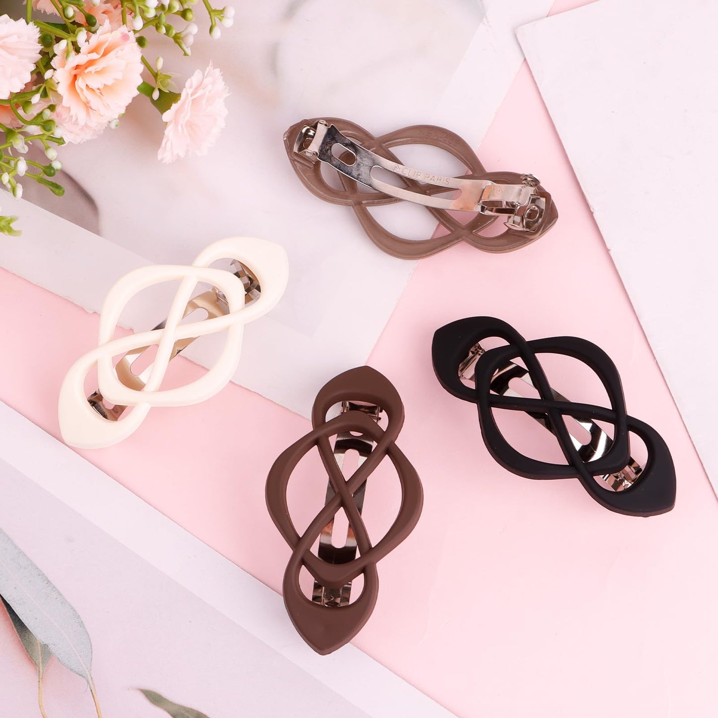 Misty Rose Amariver 4packs Hair Clips French Hair Barrettes for Women Beige Khaki Brown Black Accessories for Women Girls