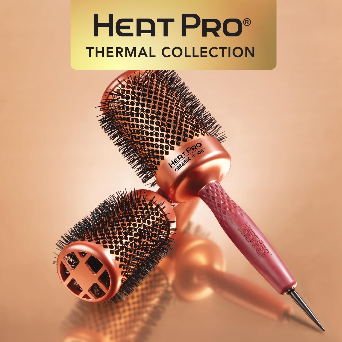Tan Olivia Garden HeatPro Round Thermal Brush - Not Electrical - Professional Blowout Brush for Normal to Thick Hair - Heat Resistant Up to 550°F