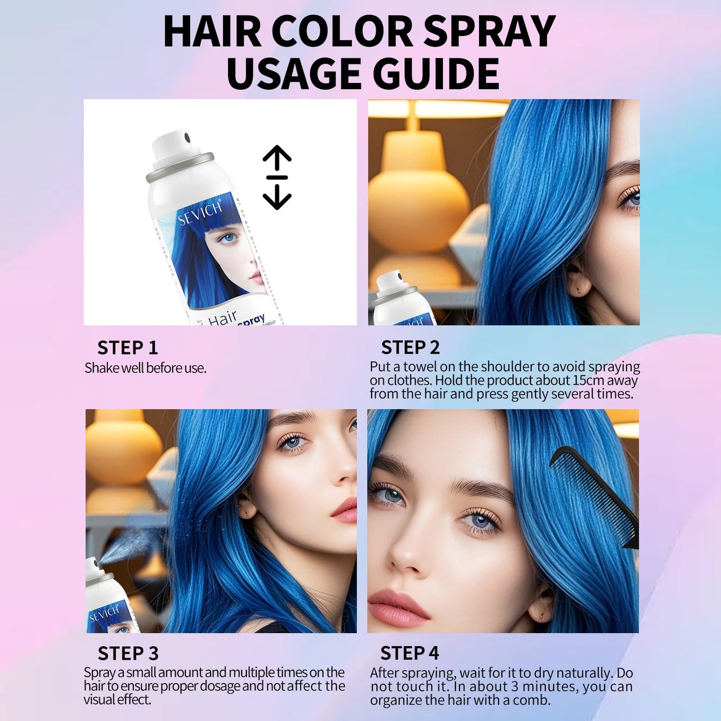 White Smoke SEVICH Temporary Hair Color Spray Blue, Instant Hair Color Application, Hair Dye for Men & Women, Natural Looking,Quick Drying, Non-Sticky, Long-Lasting No Fading, 100mL