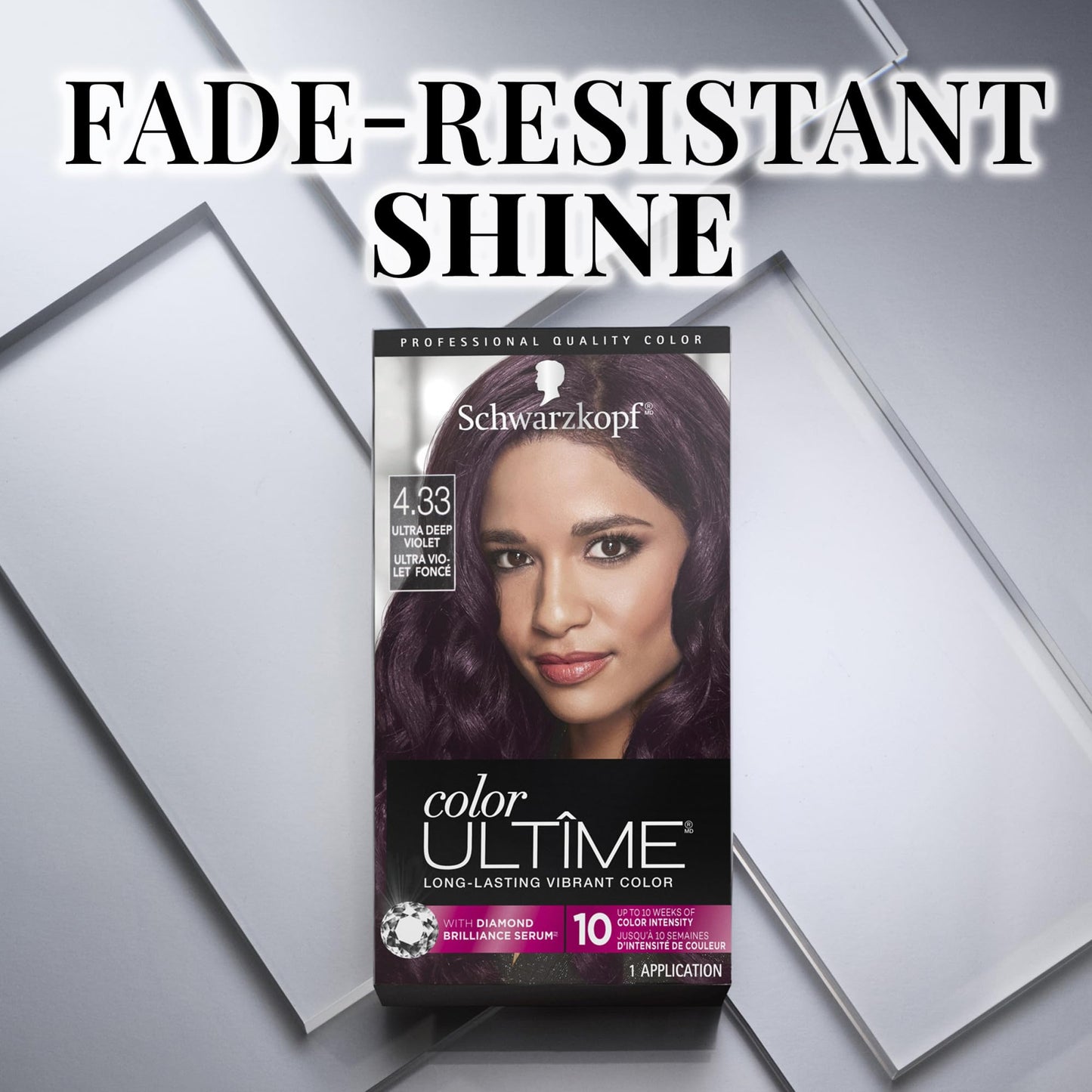 Gray Schwarzkopf Color Ultime 4.3 Ultra Deep Violet Hair Dye, Permanent Intense Violet with Diamond Brilliance, Fade-Resistant, Covers Grays, All Hair Textures